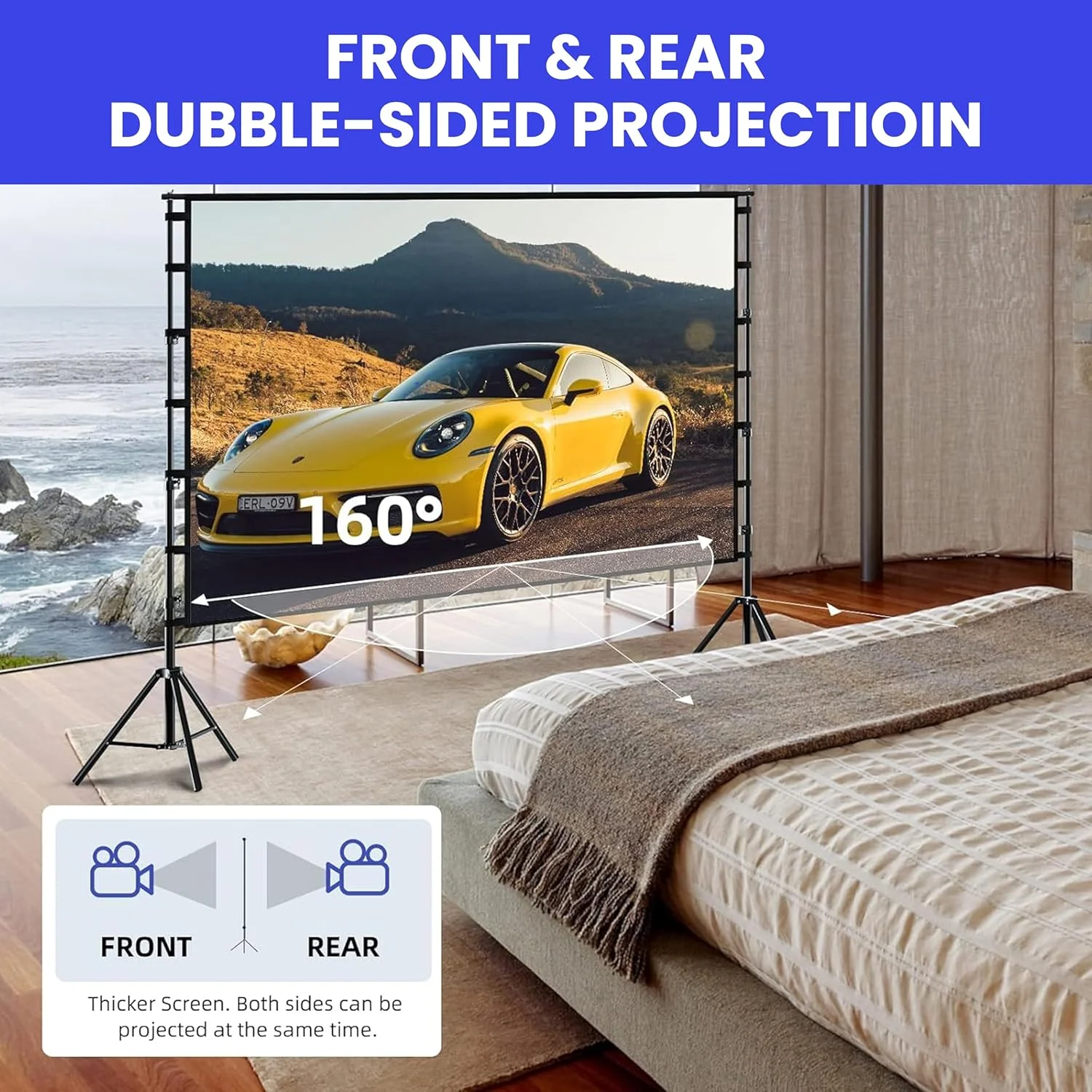 پرده نمایش پروژکتور Eoptify با پایه 120 اینچی، پرده نمایش تاشو قابل حمل 4K HD بدون چروک، سینمای خانگی سرپوشیده و فضای باز با کیف حمل پرده نمایش پروژکتور Eoptify با پایه 120 اینچی، پرده نمایش تاشو قابل حمل 4K HD بدون چروک، سینمای خانگی سرپوشیده و فضای باز با کیف حمل
