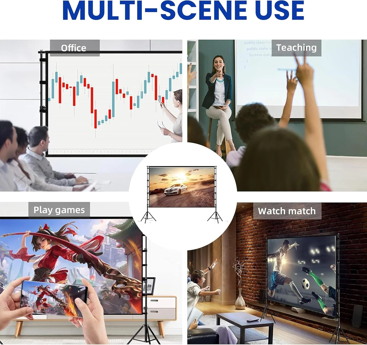 پرده نمایش پروژکتور Eoptify با پایه 120 اینچی، پرده نمایش تاشو قابل حمل 4K HD بدون چروک، سینمای خانگی سرپوشیده و فضای باز با کیف حمل پرده نمایش پروژکتور Eoptify با پایه 120 اینچی، پرده نمایش تاشو قابل حمل 4K HD بدون چروک، سینمای خانگی سرپوشیده و فضای باز با کیف حمل