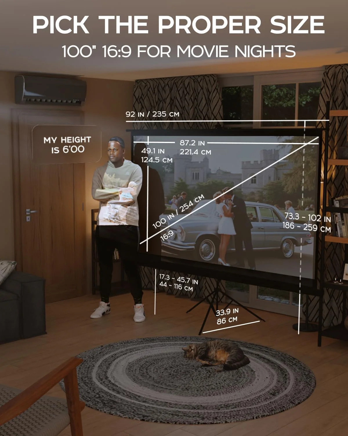 پرده نمایش پروژکتور 100 اینچی PropVue برای داخل و خارج از منزل با پایه برای فیلم یا ارائه - صفحه نمایش سه پایه تاشو HD Premium 16:9 با کیف حمل و بند، مات پرده نمایش پروژکتور 100 اینچی PropVue برای داخل و خارج از منزل با پایه برای فیلم یا ارائه - صفحه نمایش سه پایه تاشو HD Premium 16:9 با کیف حمل و بند، مات