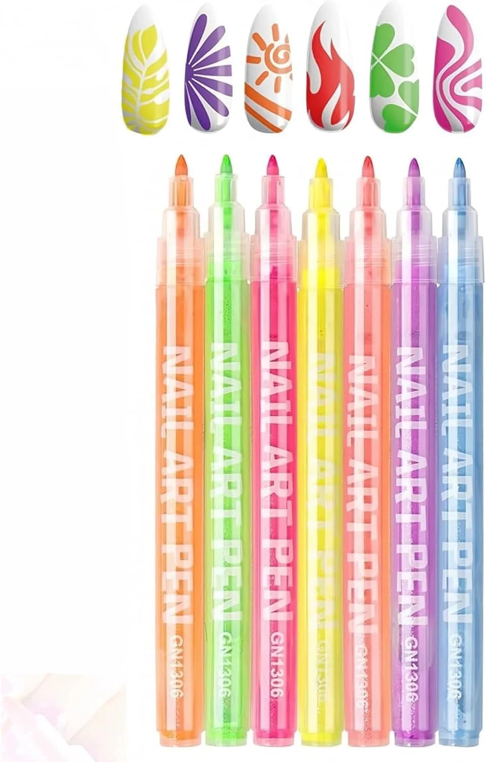 قلم طراحی ناخن 7 رنگ، ست قلم طراحی ناخن سه بعدی با خشک شدن سریع، ست قلم لاک ناخن ضد آب، قلم خط کشی طراحی ناخن برای طراحی هنری ناخن