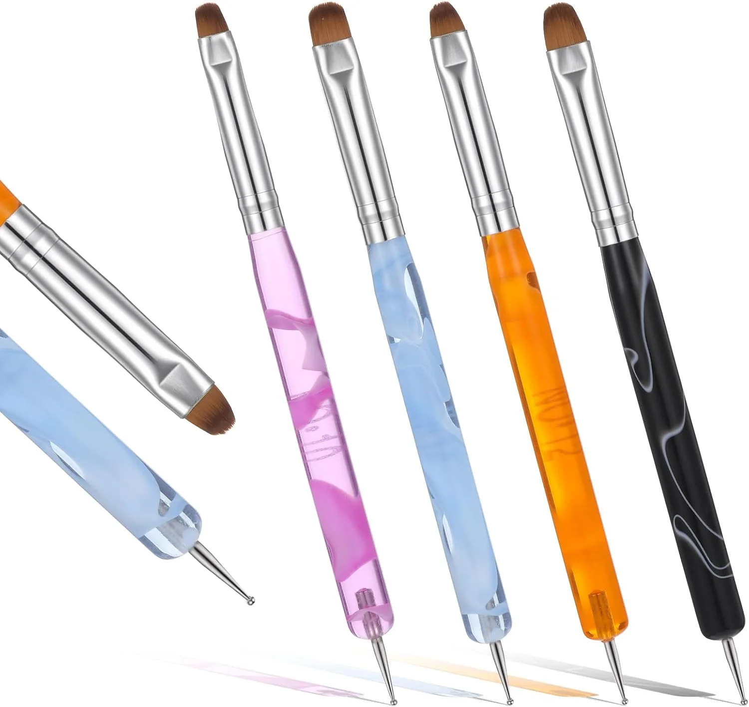 ست 4 عددی برس طراحی ناخن فرنچ، برس ژل اکریلیک، ابزار مانیکور حرفه ای سه بعدی، قلم نقطه گذاری ناخن برای تمیز کردن کوتیکول و طراحی های دقیق