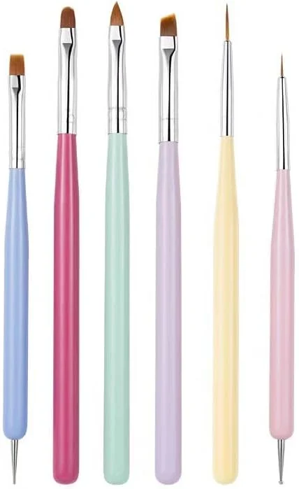 قلم موهای طراحی ناخن، ابزارهای طراحی و نقاشی ناخن، ابزارهای هنری ناخن، قلم موی خطی ناخن، ابزارهای نقاشی با قلم طراحی، قلم نقطه گذاری، هدیه های حرفه ای سالن ناخن برای مانیکور خانگی 6 عددی