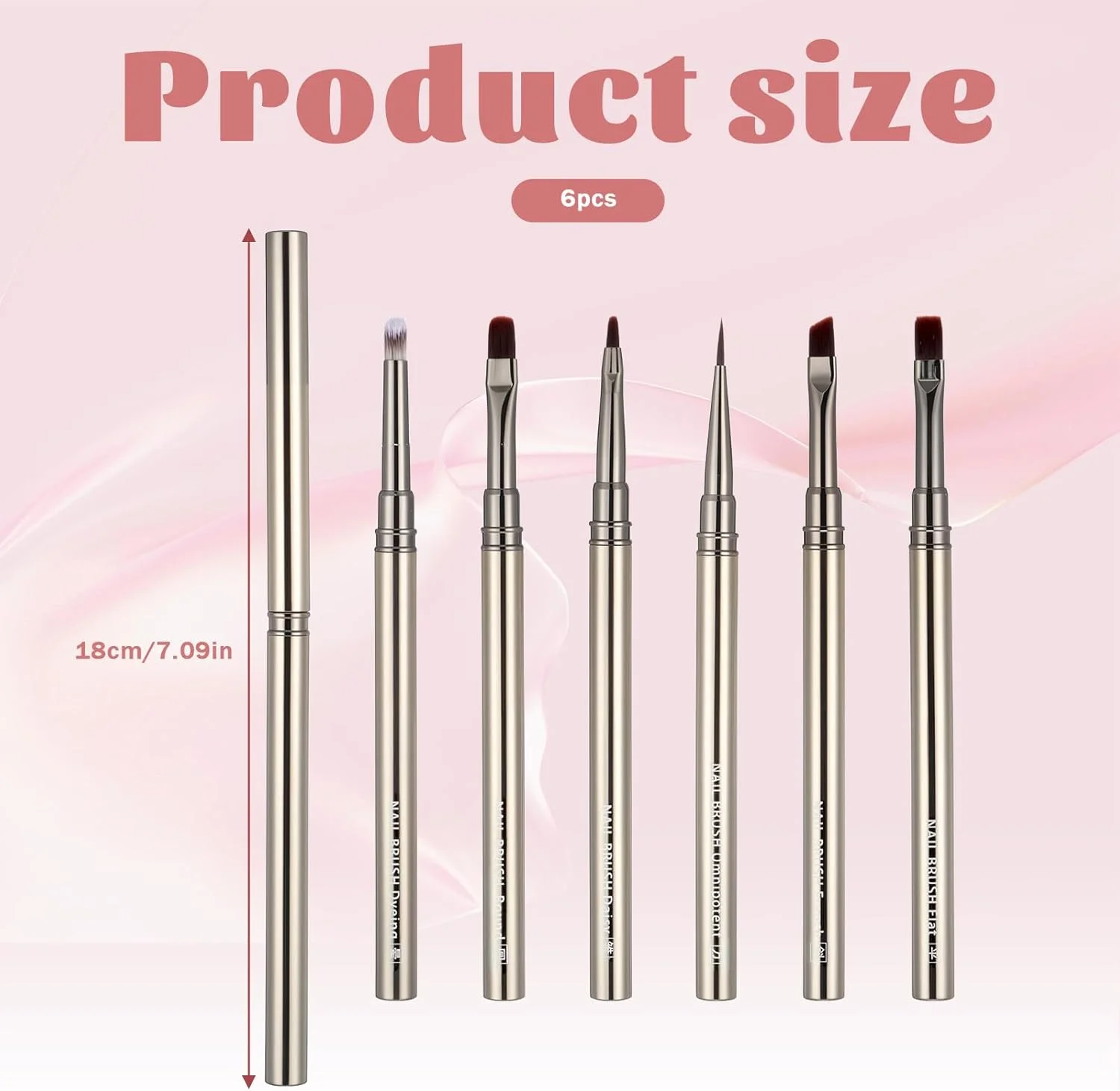 ست قلم مو طراحی ناخن، 6 عددی، قلم مو ژل بیلدر، قلم مو لاک ناخن، ابزار مانیکور حرفه ای برای طراحی ناخن DIY در خانه، رنگ آمیزی و اکستنشن ناخن