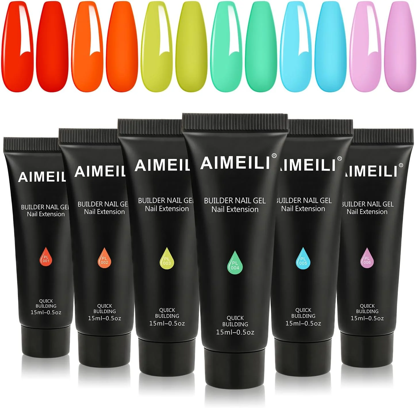 ست ژل پلی ناخن ایمیلی 6 عددی 15 میلی لیتری، ژل اکستنشن ناخن نئون UV LED، کیت ناخن مصنوعی