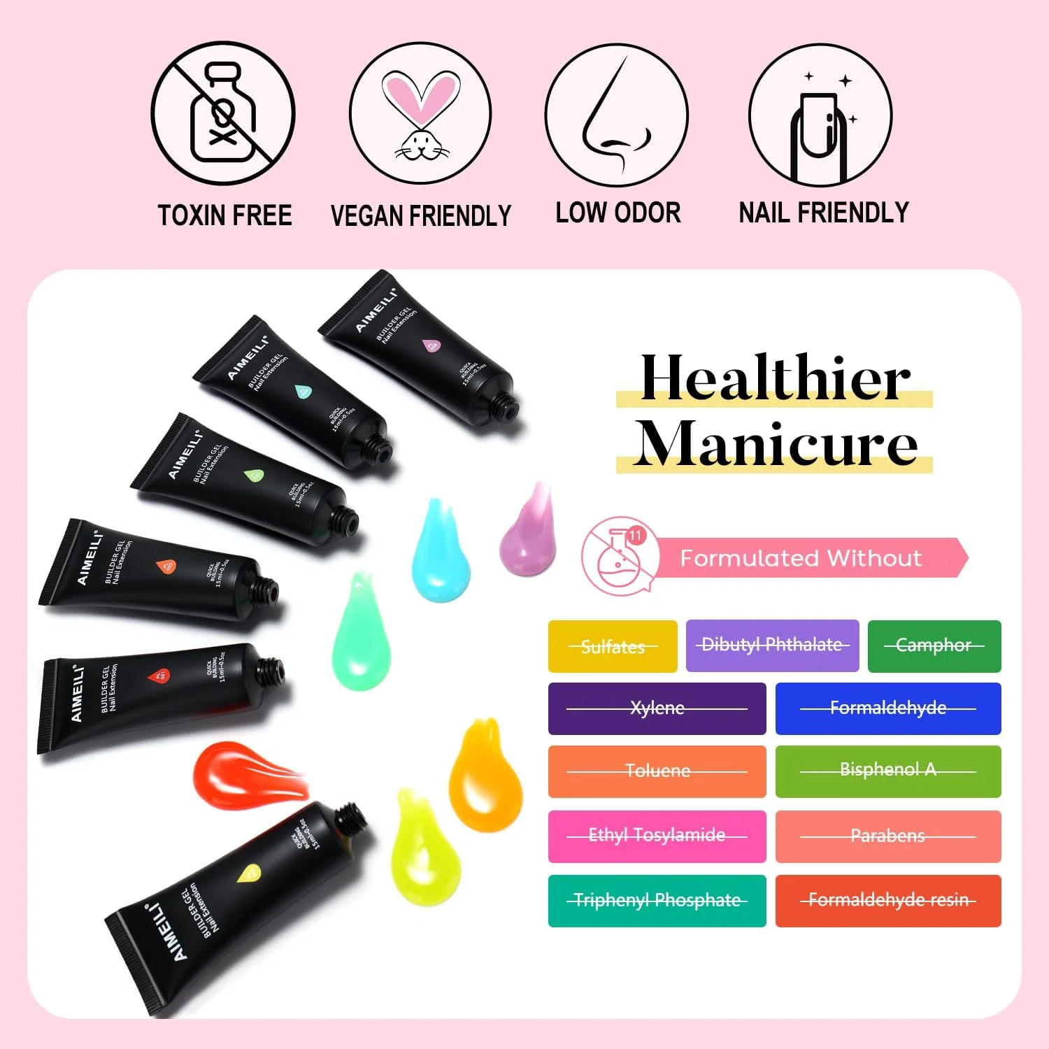 ست ژل پلی ناخن ایمیلی 6 عددی 15 میلی لیتری، ژل اکستنشن ناخن نئون UV LED، کیت ناخن مصنوعی