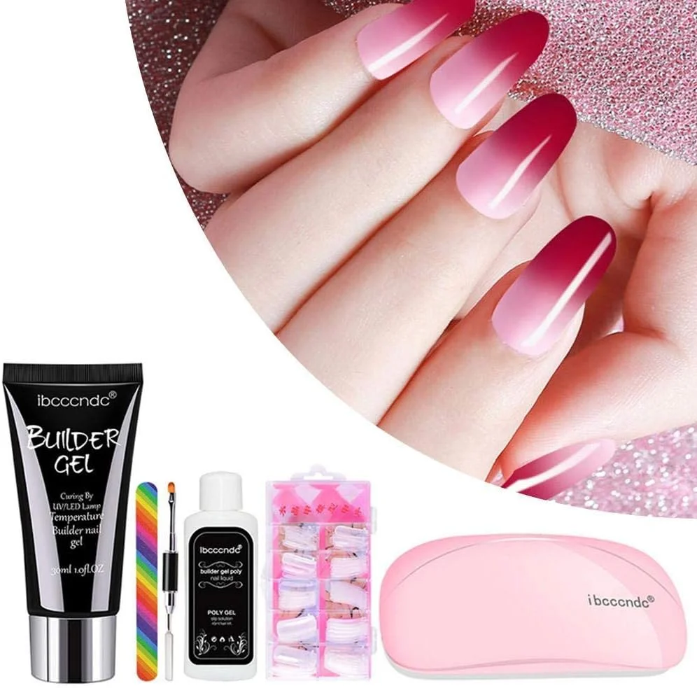 کیت ژل ناخن پلی ژل آستوند بیوتی، ست ژل ناخن پلی با لامپ LED، کیت آزمایشی تقویت کننده ناخن ژل اکستنشن 30 میلی لیتری، ژل سازنده اکستنشن ناخن با محلول لغزنده، همه کاره هنر ناخن