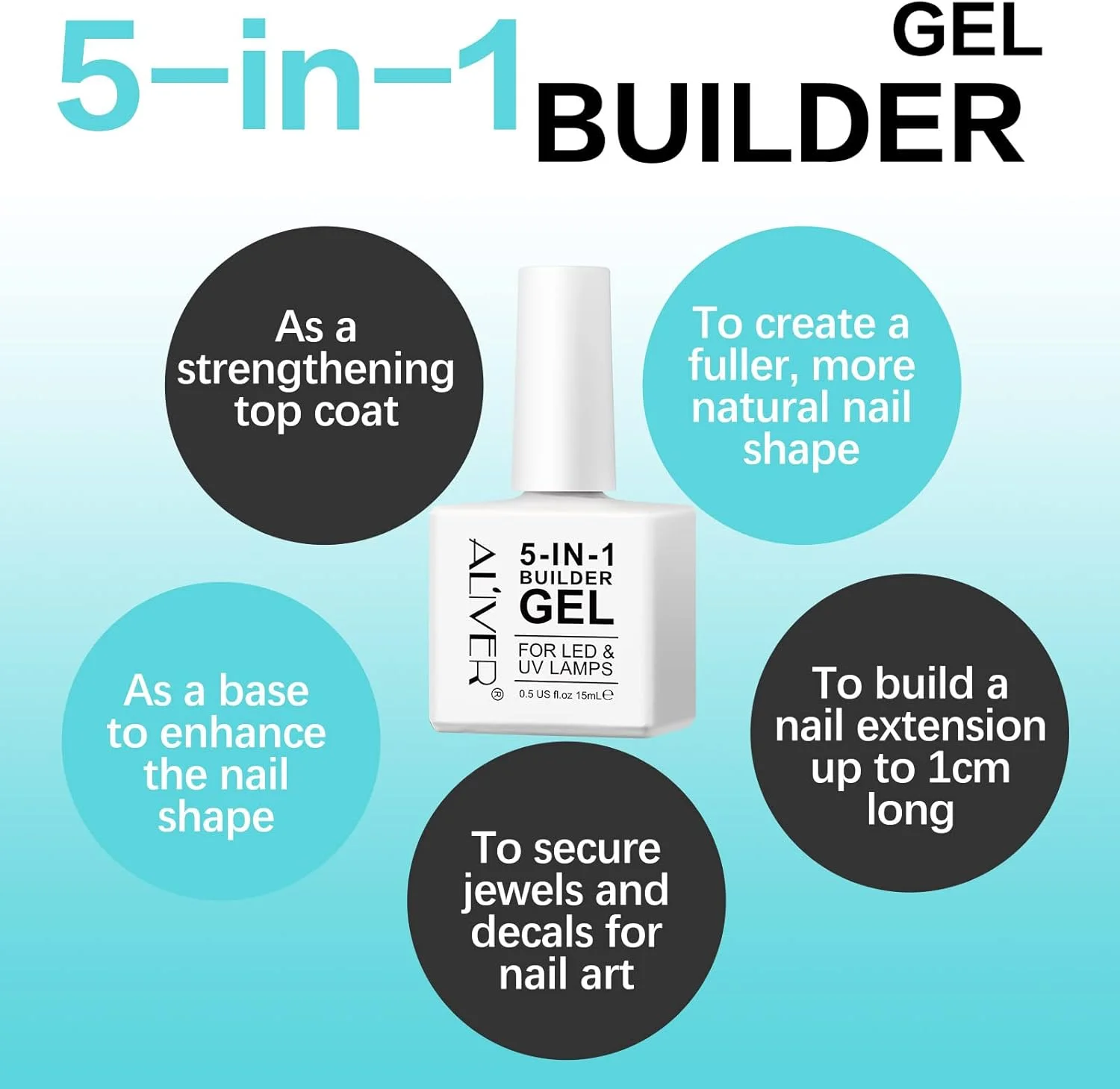 ژل بیلدر 5 در 1 Bieyoc - ژل بیس تقویت کننده و اکستنشن ناخن در یک بطری، 15 میلی لیتر (سفید) ژل بیلدر 5 در 1 Bieyoc - ژل بیس تقویت کننده و اکستنشن ناخن در یک بطری، 15 میلی لیتر (سفید)