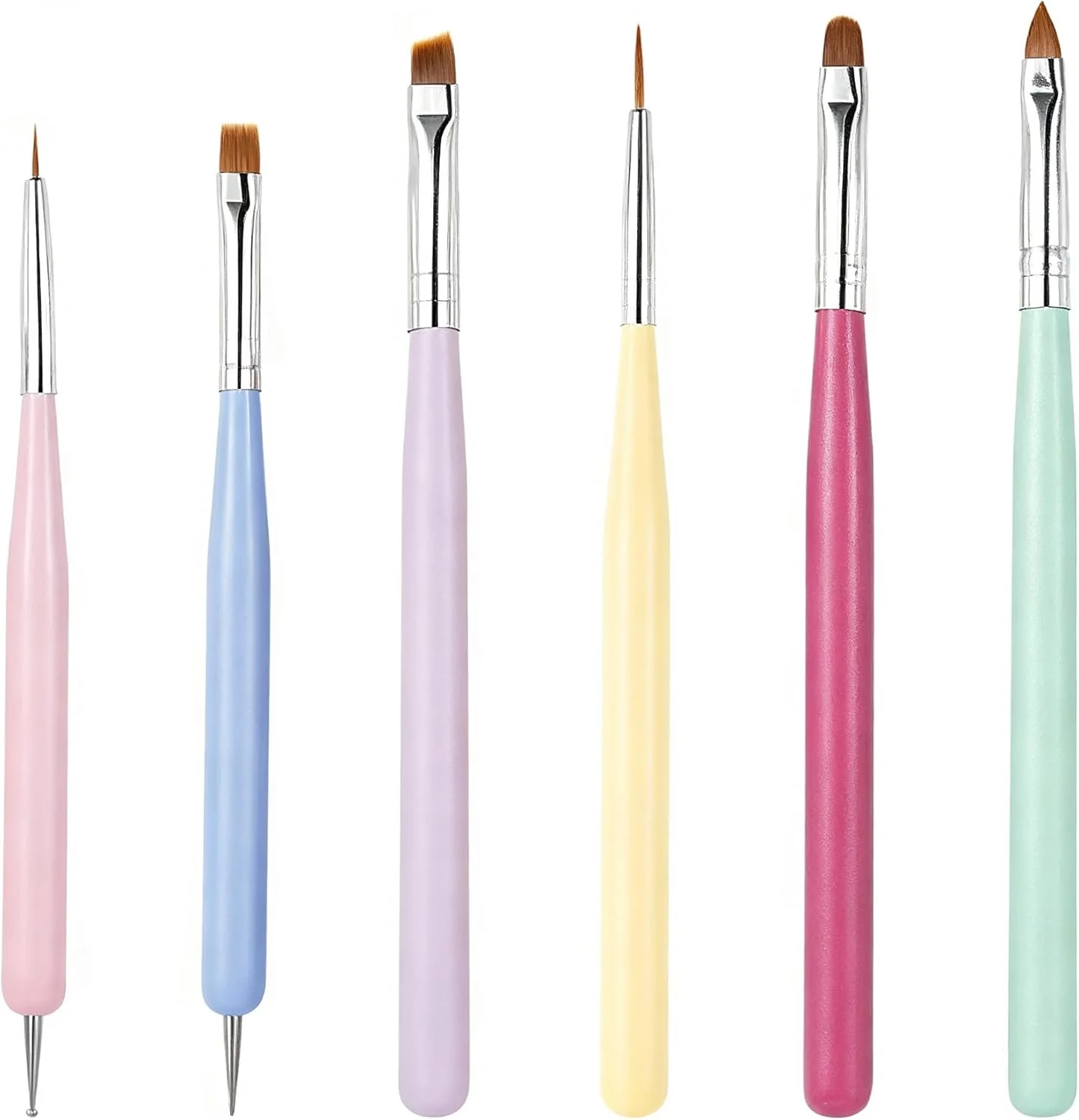 ست 6 عددی قلم طراحی ناخن، ابزار طراحی ناخن ماکارون با قلم ژل ناخن، قلم لاینر طراحی ناخن، قلم نقطه گذاری ناخن، قلم های حرفه ای ناخن برای اکستنشن پودر اکریلیک و حکاکی سه بعدی ناخن