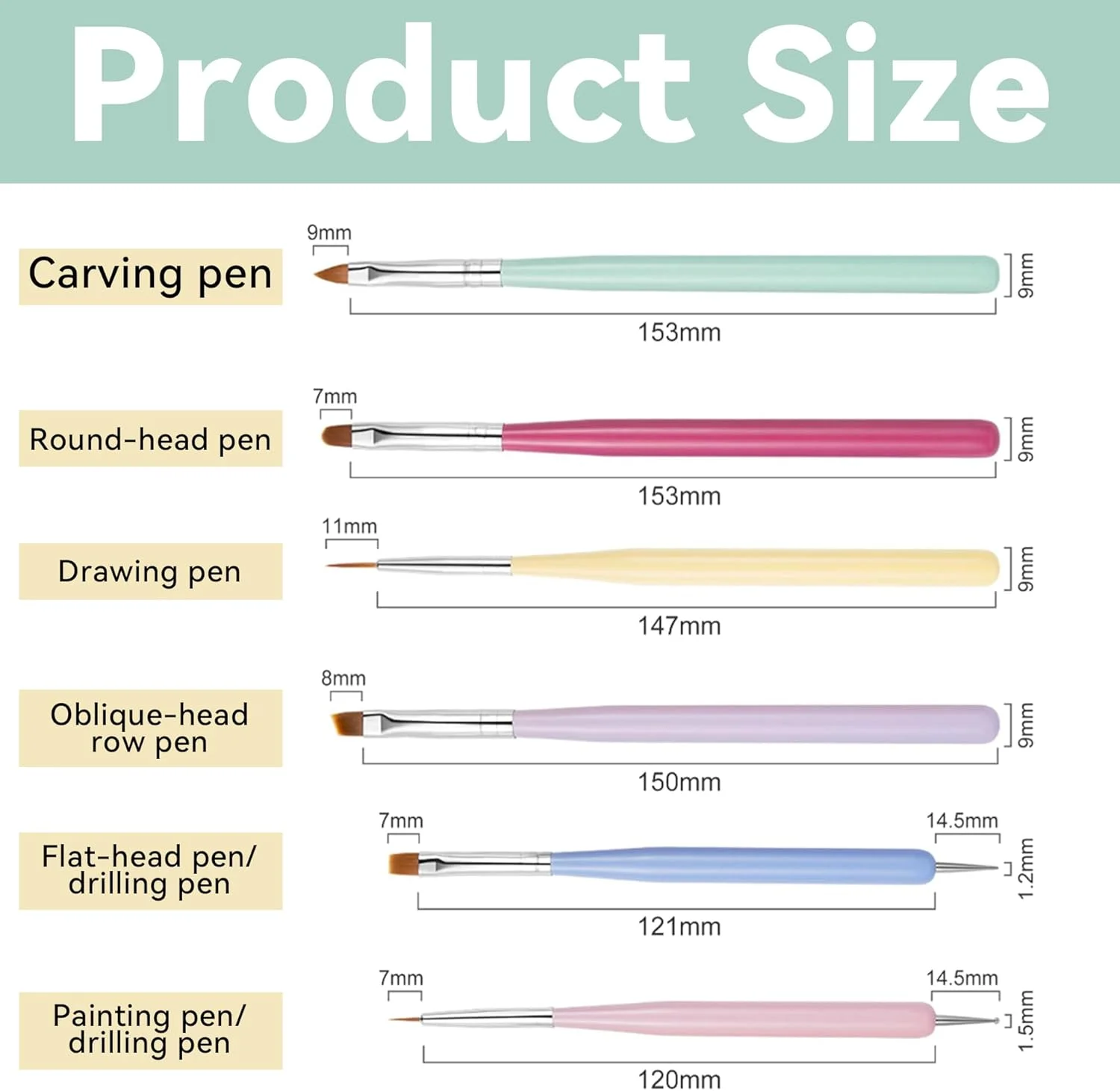 ست 6 عددی قلم طراحی ناخن، ابزار طراحی ناخن ماکارون با قلم ژل ناخن، قلم لاینر طراحی ناخن، قلم نقطه گذاری ناخن، قلم های حرفه ای ناخن برای اکستنشن پودر اکریلیک و حکاکی سه بعدی ناخن