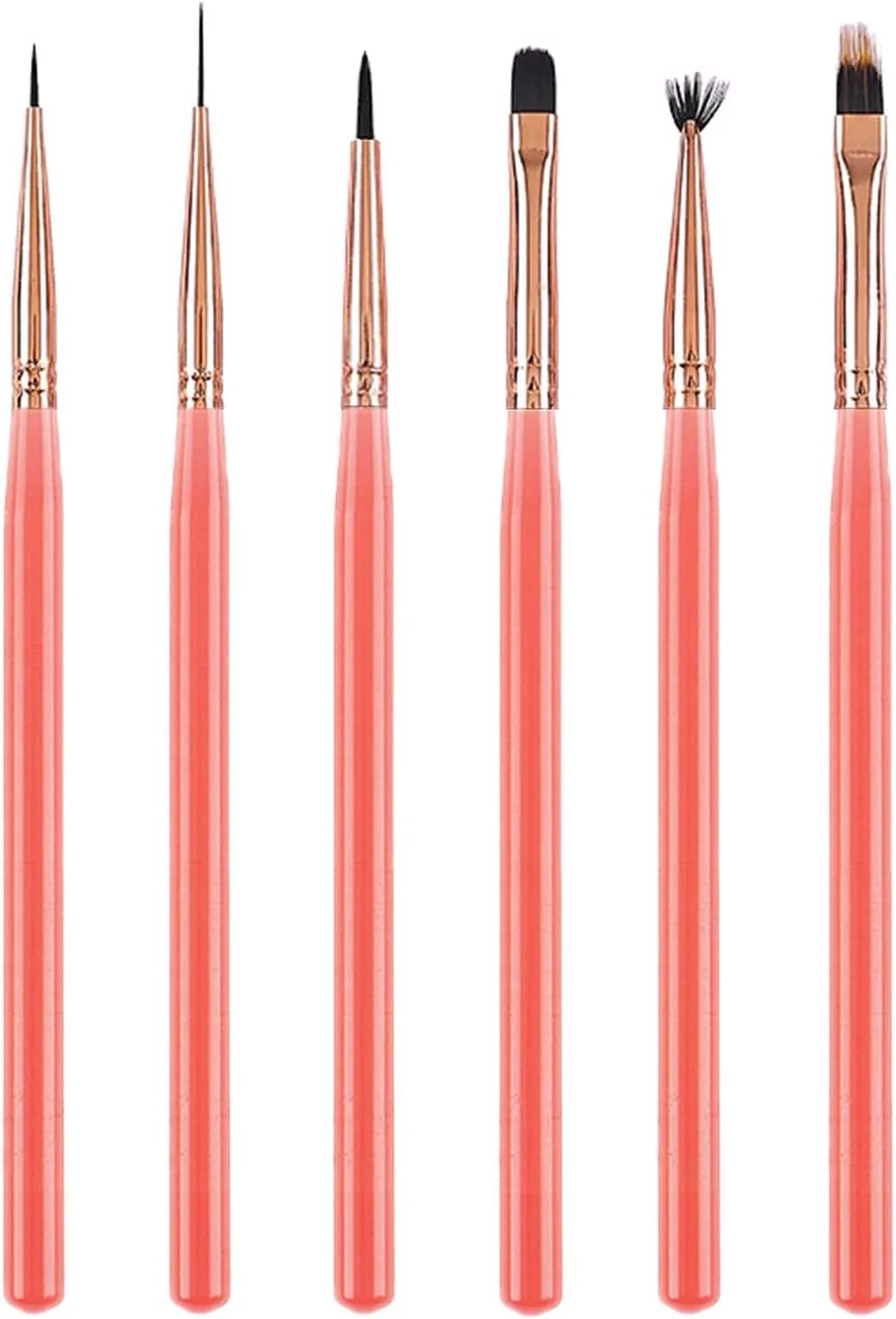 ست قلمو طراحی ناخن، 6 عدد قلم طراحی ناخن، ابزار طراحی با قلم موی ژل اکستنشن، قلم موی خط ناخن، قلم موی حکاکی ناخن، قلم نقطه گذاری ناخن و قلم موی ژل بیلدر برای استفاده در سالن های خانگی