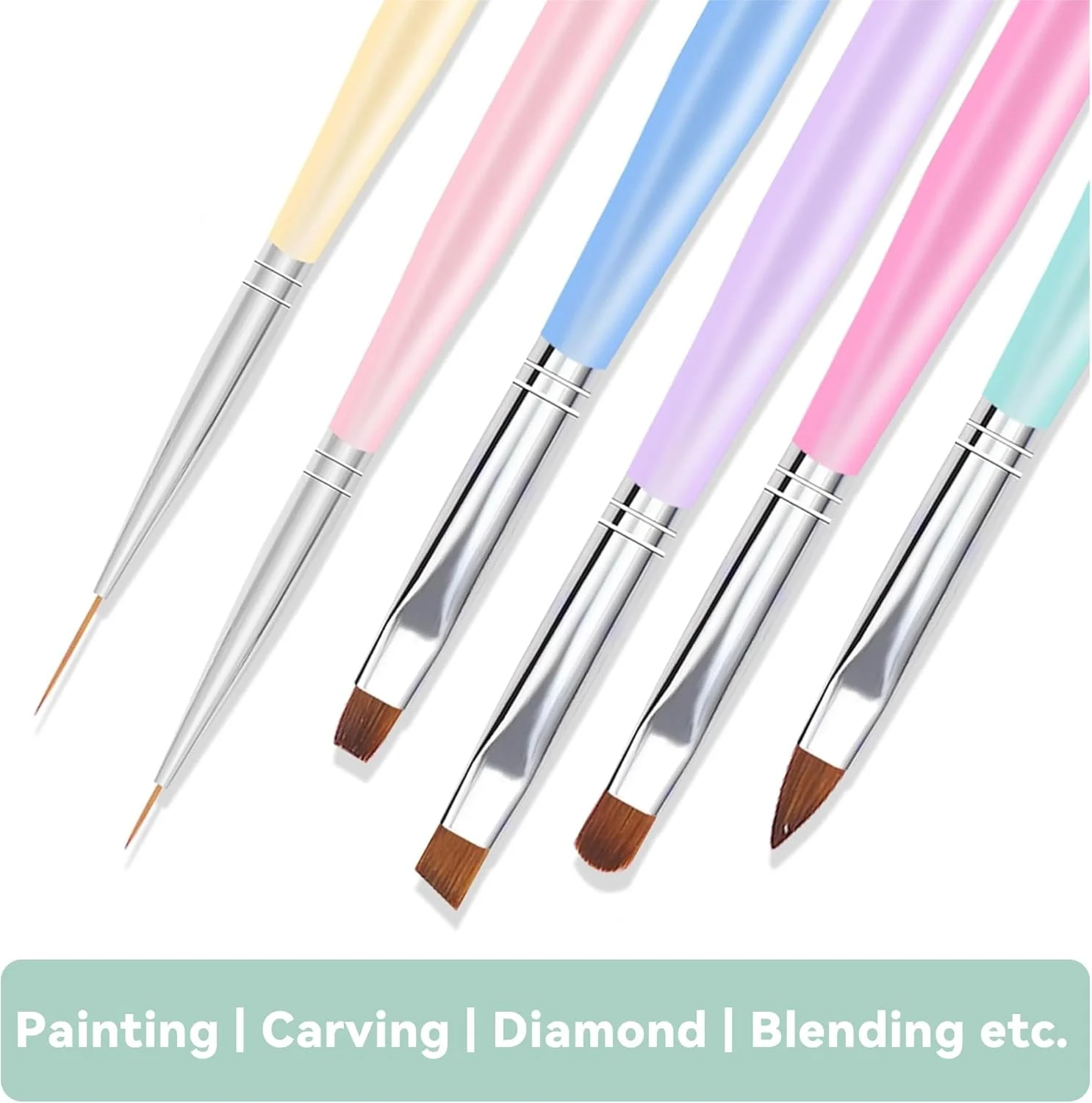 ست 6 عددی قلم طراحی ناخن، ابزار طراحی ناخن ماکارون با قلم ژل ناخن، قلم لاینر طراحی ناخن، قلم نقطه گذاری ناخن، قلم های حرفه ای ناخن برای اکستنشن پودر اکریلیک و حکاکی سه بعدی ناخن