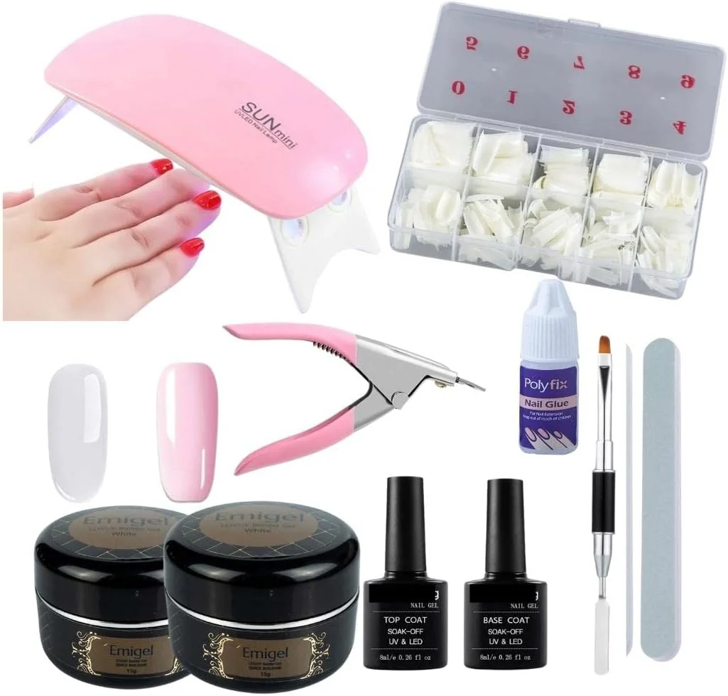 کیت ژل ناخن سازنده Coslifestore با ژل سازنده صورتی روشن برای اکستنشن ناخن با ناخن مصنوعی، مینی لامپ UV، تاپ کت و بیس کت کیت ژل ناخن سازنده Coslifestore با ژل سازنده صورتی روشن برای اکستنشن ناخن با ناخن مصنوعی، مینی لامپ UV، تاپ کت و بیس کت