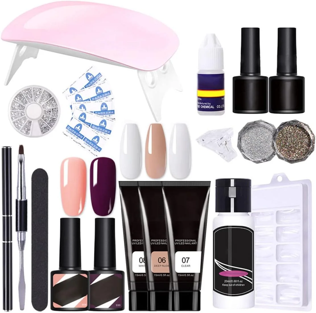 کیت ناخن، کیت های اکستنشن ناخن، ژل سازنده ناخن مانیکور با لامپ خشک کن ناخن 18 عددی شماره 5 کیت ناخن، کیت های اکستنشن ناخن، ژل سازنده ناخن مانیکور با لامپ خشک کن ناخن 18 عددی شماره 5