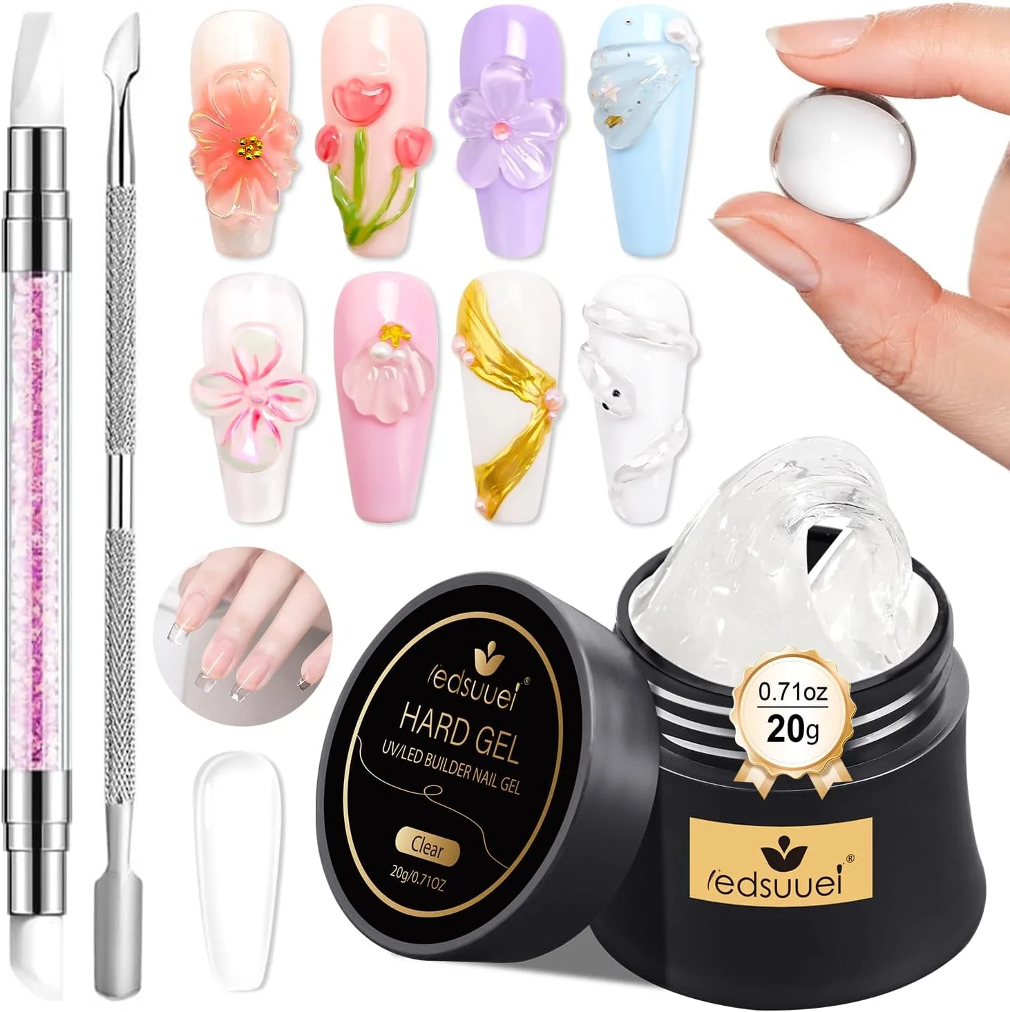 کیت ژل ناخن LEDSUUEI، ژل سخت 20 گرمی برای کاشت ناخن و طراحی ناخن کیت ژل ناخن LEDSUUEI، ژل سخت 20 گرمی برای کاشت ناخن و طراحی ناخن