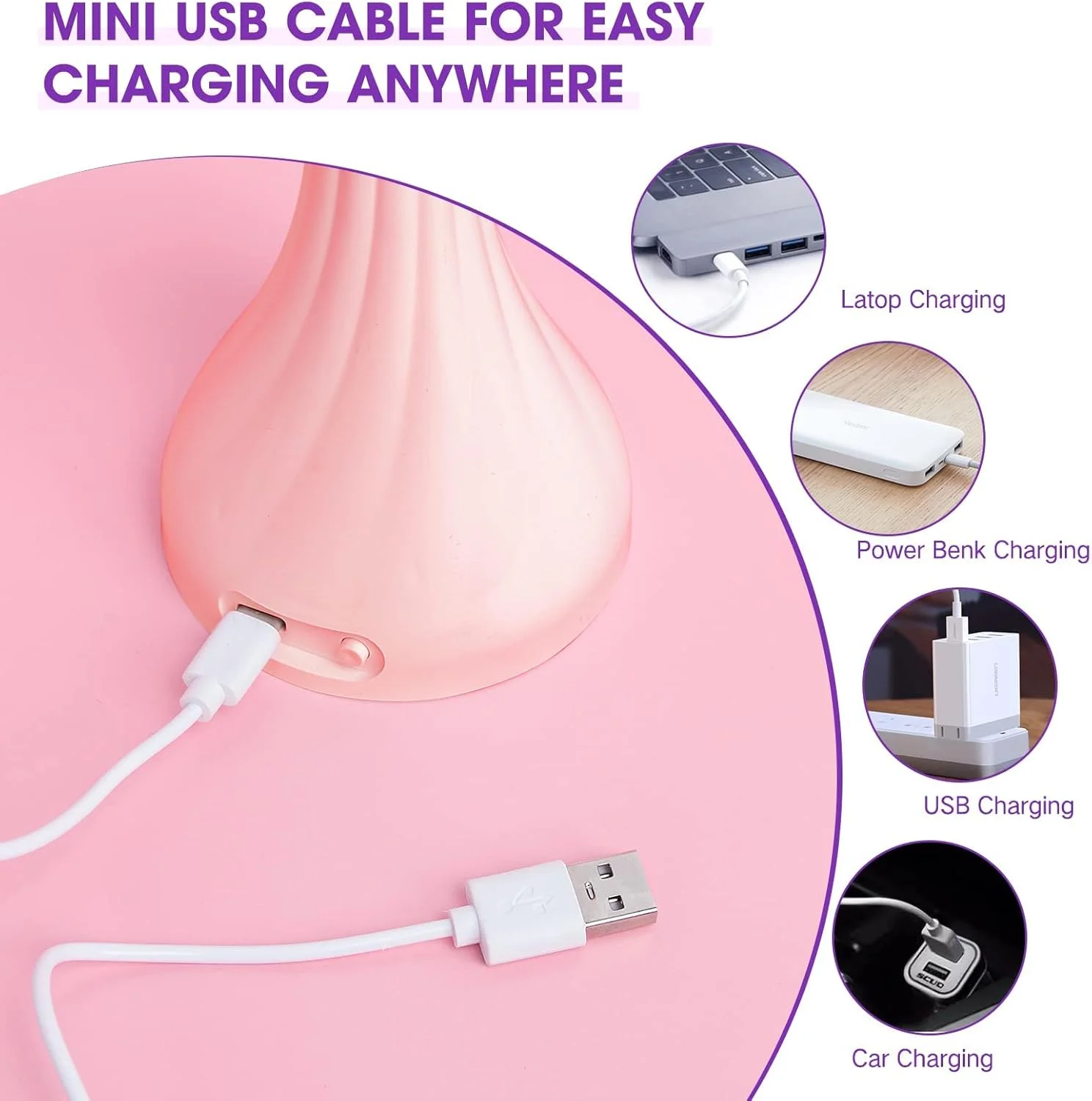لامپ ناخن KASTWAVE، خشک کن ناخن صورتی، چراغ LED کوچک برای خشک کردن سریع ناخن، لامپ ژل اکستنشن ناخن با گردن غازی چرخان برای خشک کردن سریع ژل ناخن و طراحی ناخن DIY