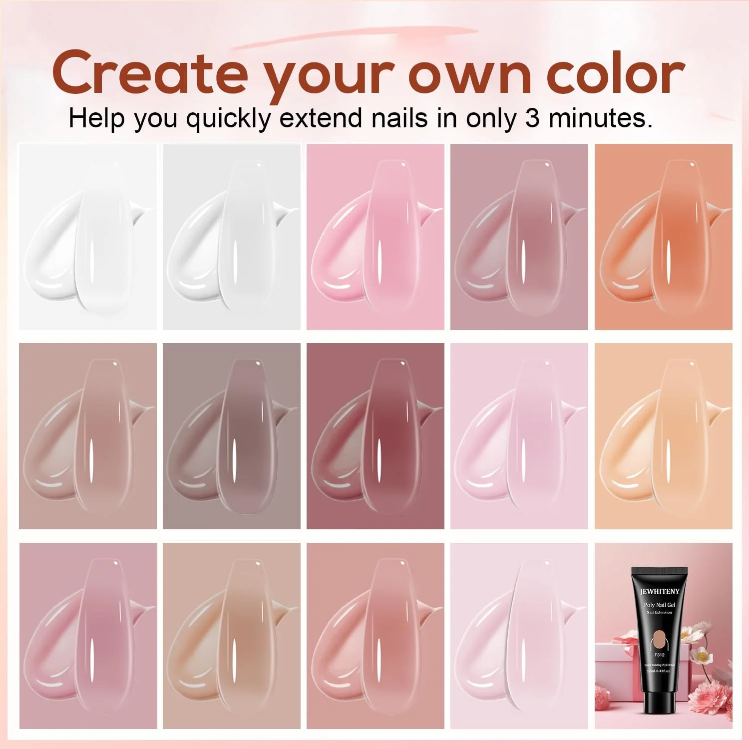 کیت ژل پلی اکستنشن JEWHITENY با لامپ LED ناخن 48 وات، 14 رنگ ژل اکستنشن ساز، کیت فرانسوی همه کاره، کیت طراحی ناخن برای مبتدیان کیت ژل پلی اکستنشن JEWHITENY با لامپ LED ناخن 48 وات، 14 رنگ ژل اکستنشن ساز، کیت فرانسوی همه کاره، کیت طراحی ناخن برای مبتدیان