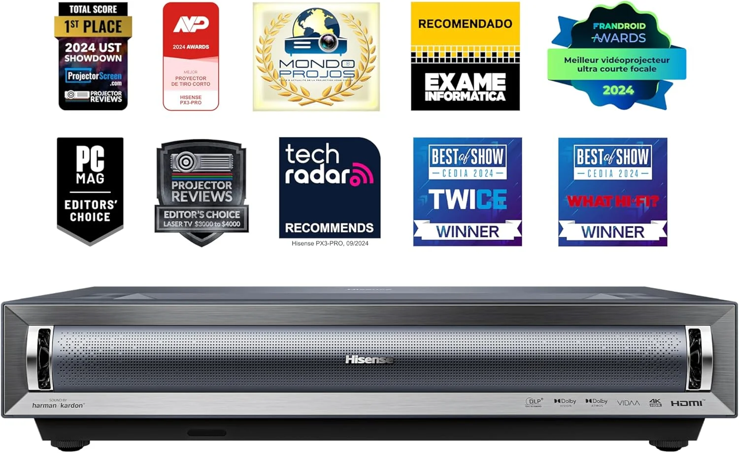 پروژکتور لیزری فوق کوتاه برد سه گانه هایسنس PX3-PRO، 80 تا 150 اینچ، 4K UHD، Dolby Vision & Atmos، IMAX Enhanced، سینمای خانگی، 3000 لومن، HSR240، HDR10+، IMAX Enhanced، کنترل صوتی پروژکتور لیزری فوق کوتاه برد سه گانه هایسنس PX3-PRO، 80 تا 150 اینچ، 4K UHD، Dolby Vision & Atmos، IMAX Enhanced، سینمای خانگی، 3000 لومن، HSR240، HDR10+، IMAX Enhanced، کنترل صوتی