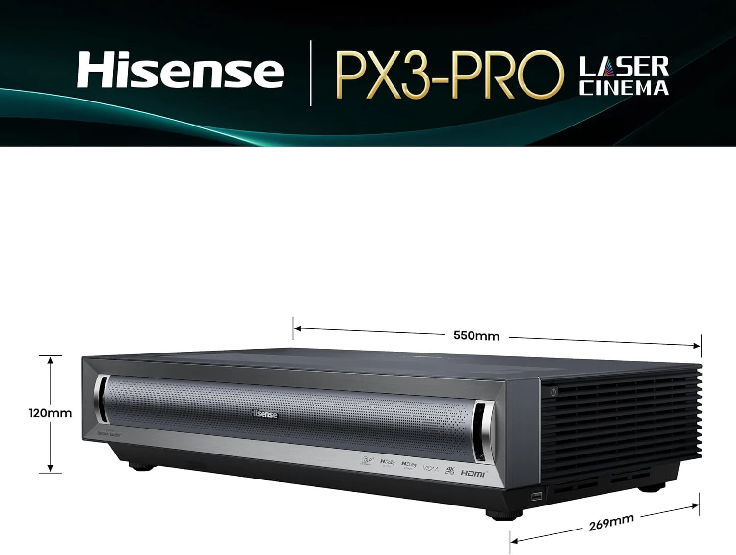 پروژکتور لیزری فوق کوتاه برد سه گانه هایسنس PX3-PRO، 80 تا 150 اینچ، 4K UHD، Dolby Vision & Atmos، IMAX Enhanced، سینمای خانگی، 3000 لومن، HSR240، HDR10+، IMAX Enhanced، کنترل صوتی پروژکتور لیزری فوق کوتاه برد سه گانه هایسنس PX3-PRO، 80 تا 150 اینچ، 4K UHD، Dolby Vision & Atmos، IMAX Enhanced، سینمای خانگی، 3000 لومن، HSR240، HDR10+، IMAX Enhanced، کنترل صوتی