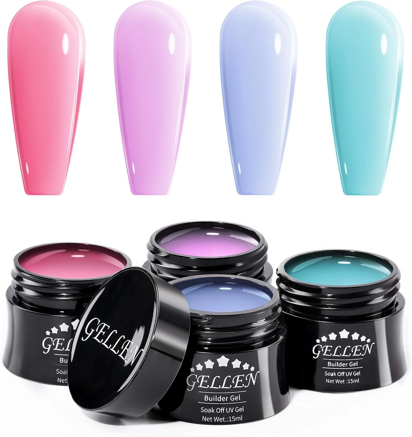 کیت ژل بیلدر Gellen - کیت اکستنشن ناخن رز قرمز بنفش آبی سبز کیت ژل ناخن بیلدر 4 رنگ پاستلی ژل سخت بیلدر ناخن 15 میلی لیتر
