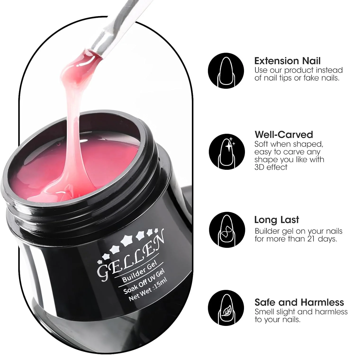 کیت ژل بیلدر Gellen - کیت اکستنشن ناخن رز قرمز بنفش آبی سبز کیت ژل ناخن بیلدر 4 رنگ پاستلی ژل سخت بیلدر ناخن 15 میلی لیتر