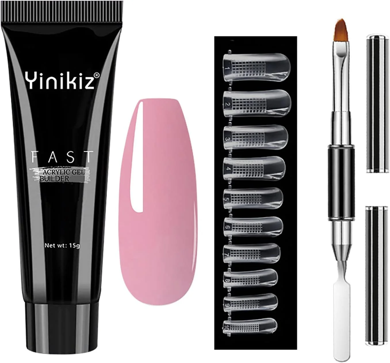 کیت ژل پولی ناخن با لامپ، کیت اکستنشن ژل پولی با رنگ های اکلیلی صورتی و کالباسی، ساخت آسان و سریع با نگین بدلیجات، قالب های دوگانه، کیت کامل ژل پولی ناخن