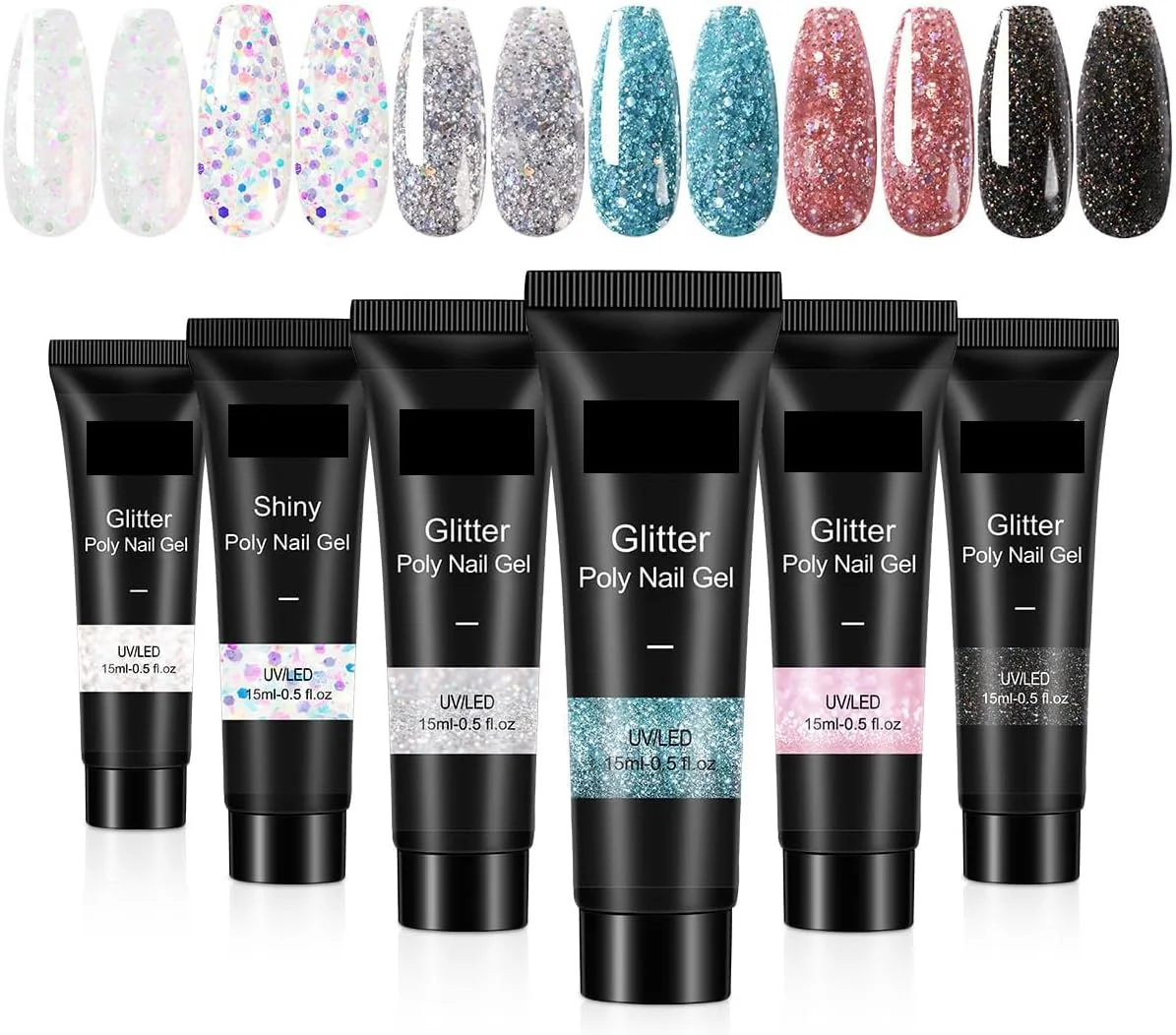 ست ژل پلی ناخن اکلیلی، ژل اکستنشن ناخن پلی آبی اکلیلی فوق العاده براق الماسی، ست ژل اکستنشن تقویت کننده ناخن پلی 6 رنگ، ناخن های آسان و مد روز برای مبتدیان، بی ضرر و کم بو (6 عدد، 15 میلی لیتر)