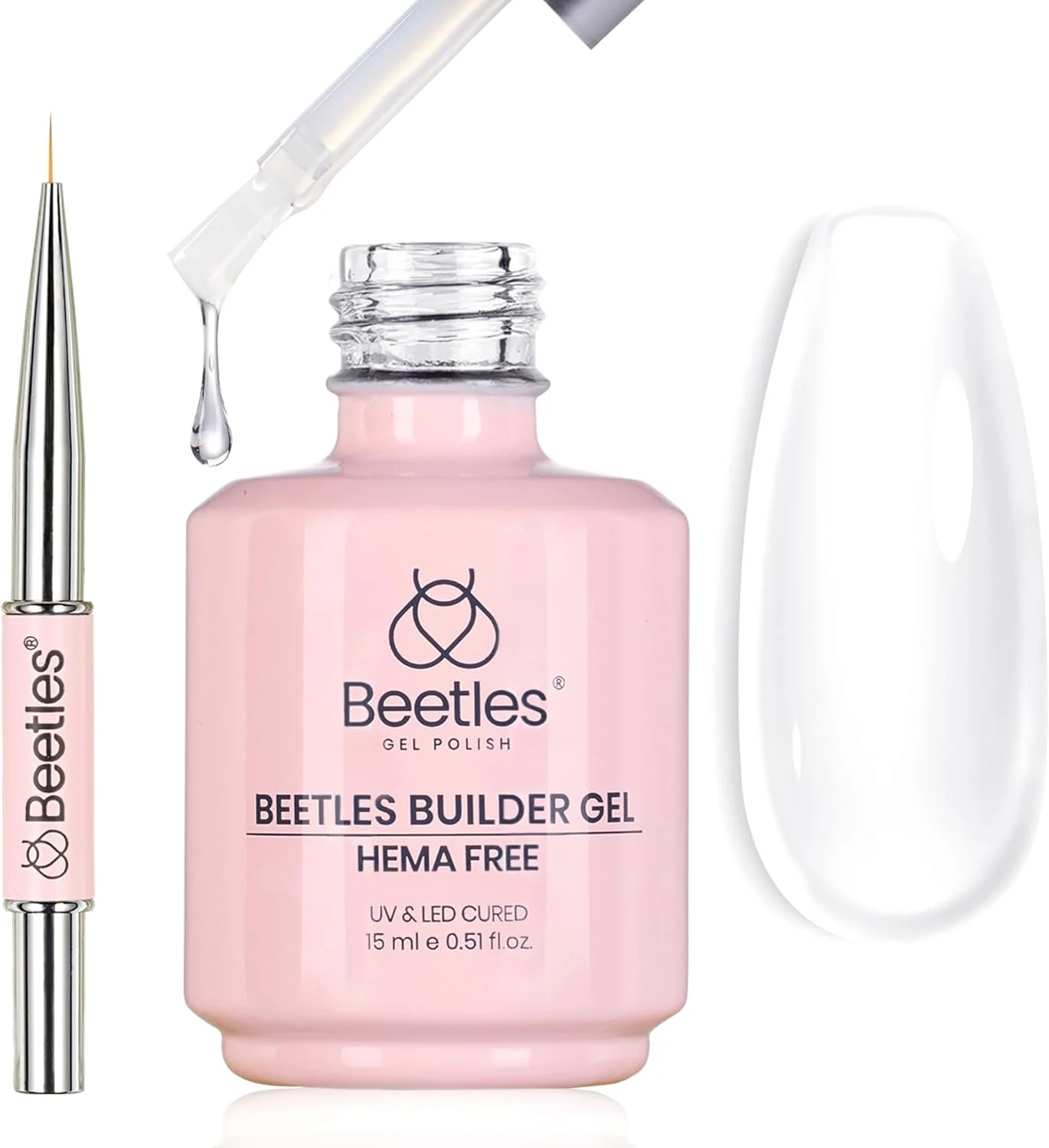ژل بیلدر بدون HEMA بیتلز - Sheer Breeze 15ml، 7 در 1 برای ساختن اپکس، تقویت، ضخیم کردن، اکستنشن، مناسب استفاده DIY در سالن و منزل برای ناخن های حساس، کیت ژل ناخن بیلدر شفاف، نیاز به لامپ UV