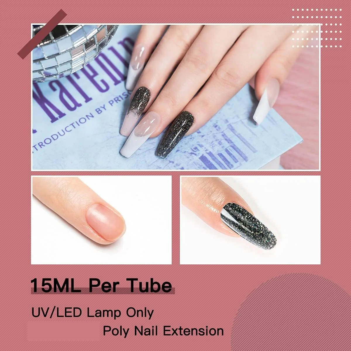 ست ژل پلی ناخن اکلیلی، ژل اکستنشن ناخن پلی آبی اکلیلی فوق العاده براق الماسی، ست ژل اکستنشن تقویت کننده ناخن پلی 6 رنگ، ناخن های آسان و مد روز برای مبتدیان، بی ضرر و کم بو (6 عدد، 15 میلی لیتر)