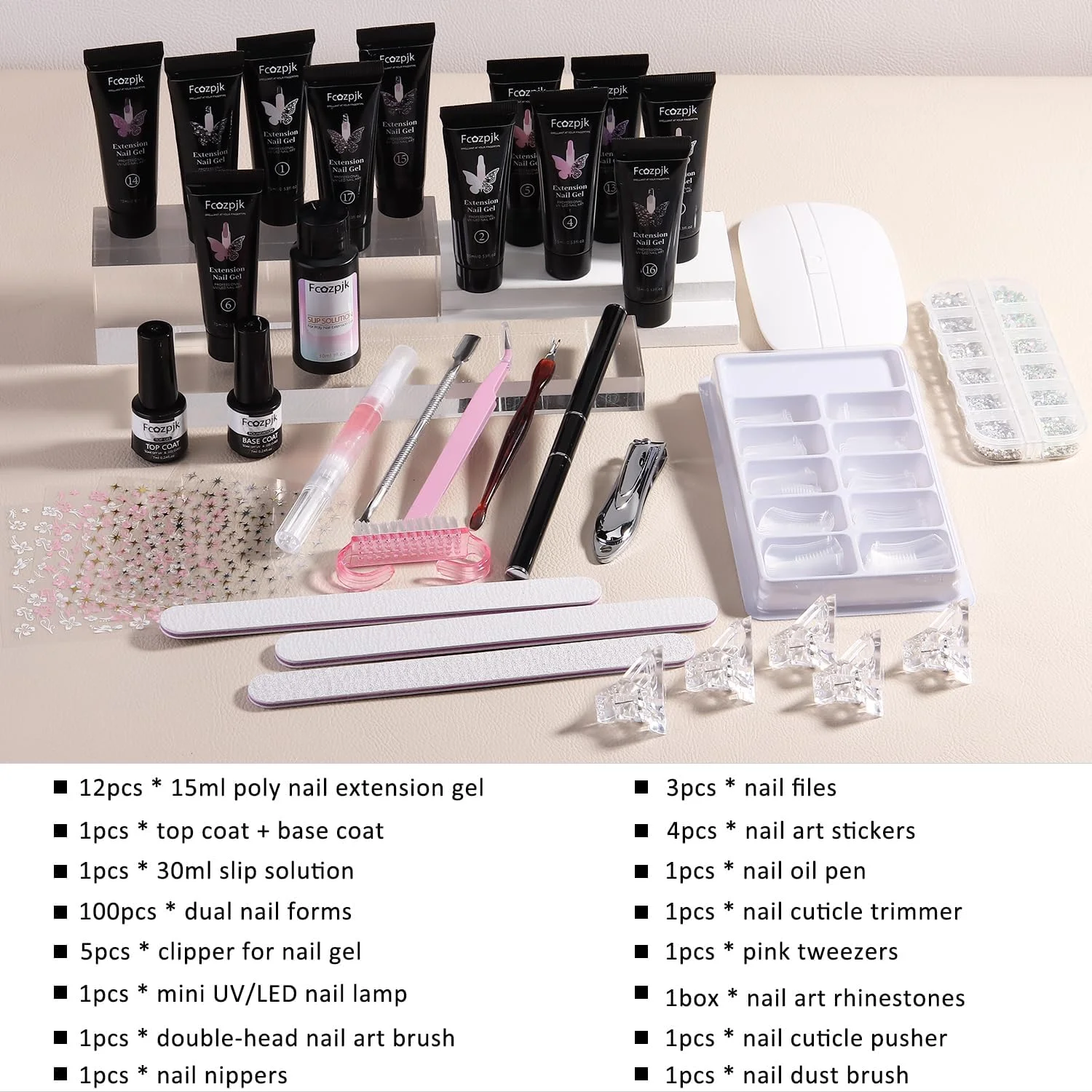 کیت ژل پلی ناخن Fcozpjk با نور UV، 12 رنگ، شفاف، رنگ بدن، صورتی، اکلیل رنگین کمانی، اکستنشن، ژل سازنده، کیت استارتر، بیس، تاپ کت، محلول لغزنده، کیت ژل برای ناخن کیت ژل پلی ناخن Fcozpjk با نور UV، 12 رنگ، شفاف، رنگ بدن، صورتی، اکلیل رنگین کمانی، اکستنشن، ژل سازنده، کیت استارتر، بیس، تاپ کت، محلول لغزنده، کیت ژل برای ناخن