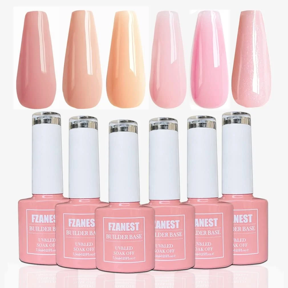 لاک ژل بیس رابر FZANEST، کیت لاک ژل UV، 6 عدد * 7.5 میلی لیتر، ژل بیلدر ژلی شیشه ای، صورتی کالباسی طبیعی لاک ژل بیس رابر FZANEST، کیت لاک ژل UV، 6 عدد * 7.5 میلی لیتر، ژل بیلدر ژلی شیشه ای، صورتی کالباسی طبیعی