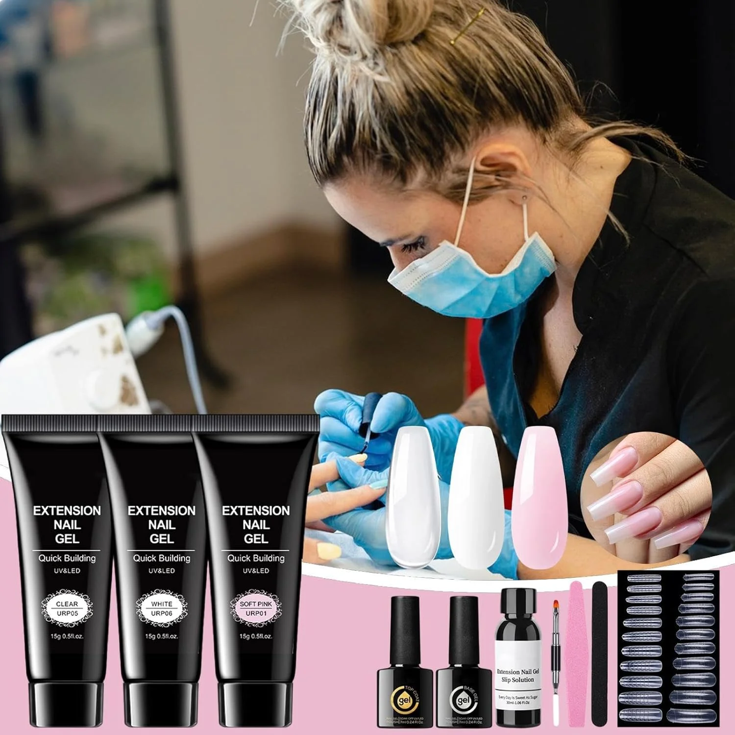 کیت اکستنشن ناخن ژلی | کیت ژل ناخن ساز سفید صورتی شفاف | ست مجسمه سازی قابل تنظیم لوازم جانبی ابزار هنری چسب ماندگار برای سالن خانه مبتدی دخترانه کیت اکستنشن ناخن ژلی | کیت ژل ناخن ساز سفید صورتی شفاف | ست مجسمه سازی قابل تنظیم لوازم جانبی ابزار هنری چسب ماندگار برای سالن خانه مبتدی دخترانه