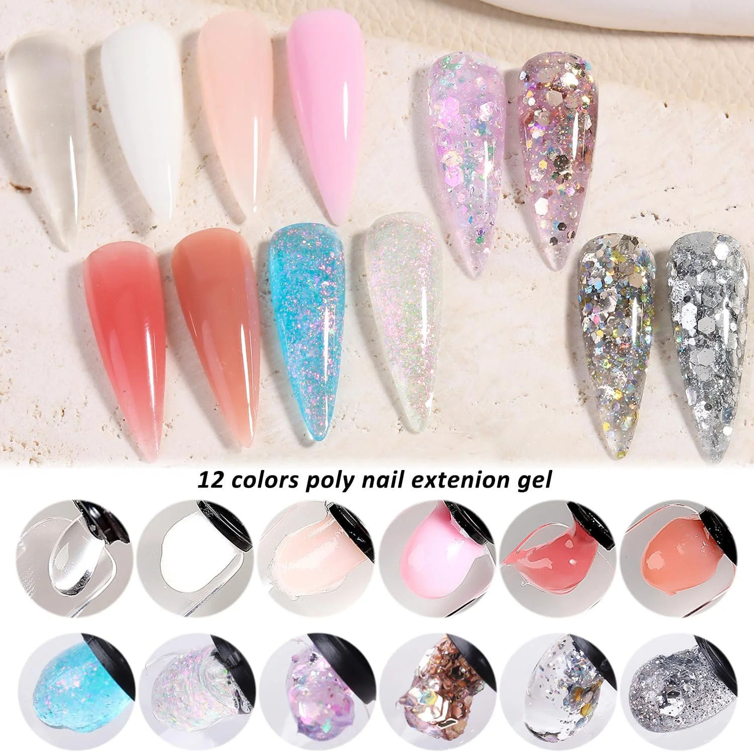 کیت ژل پلی ناخن Fcozpjk با نور UV، 12 رنگ، شفاف، رنگ بدن، صورتی، اکلیل رنگین کمانی، اکستنشن، ژل سازنده، کیت استارتر، بیس، تاپ کت، محلول لغزنده، کیت ژل برای ناخن کیت ژل پلی ناخن Fcozpjk با نور UV، 12 رنگ، شفاف، رنگ بدن، صورتی، اکلیل رنگین کمانی، اکستنشن، ژل سازنده، کیت استارتر، بیس، تاپ کت، محلول لغزنده، کیت ژل برای ناخن