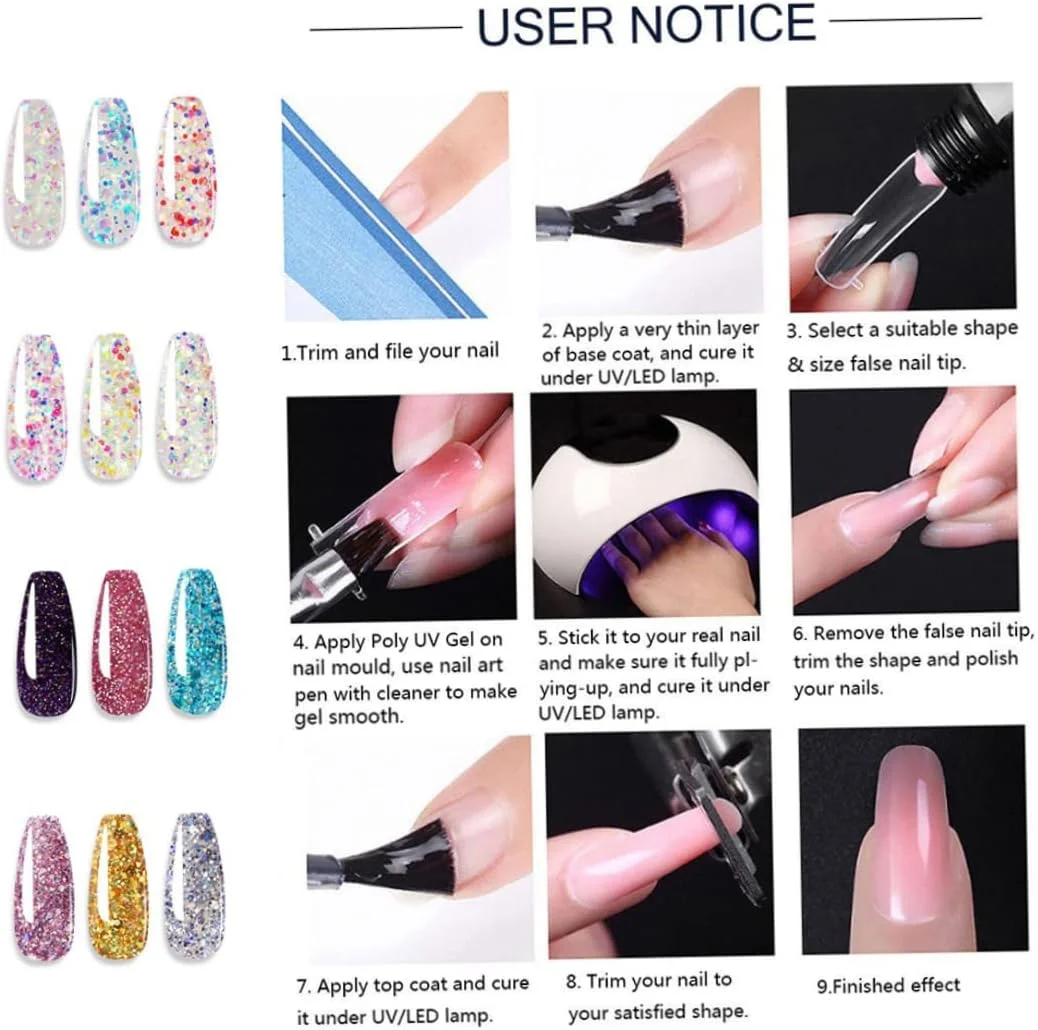 ست ژل اکستنشن ناخن، کیت مانیکور کریستالی، ژل پولیش LED بیلدر مانیکور با لامپ خشک کن ناخن مدل 10، 8 تکه ست ژل اکستنشن ناخن، کیت مانیکور کریستالی، ژل پولیش LED بیلدر مانیکور با لامپ خشک کن ناخن مدل 10، 8 تکه