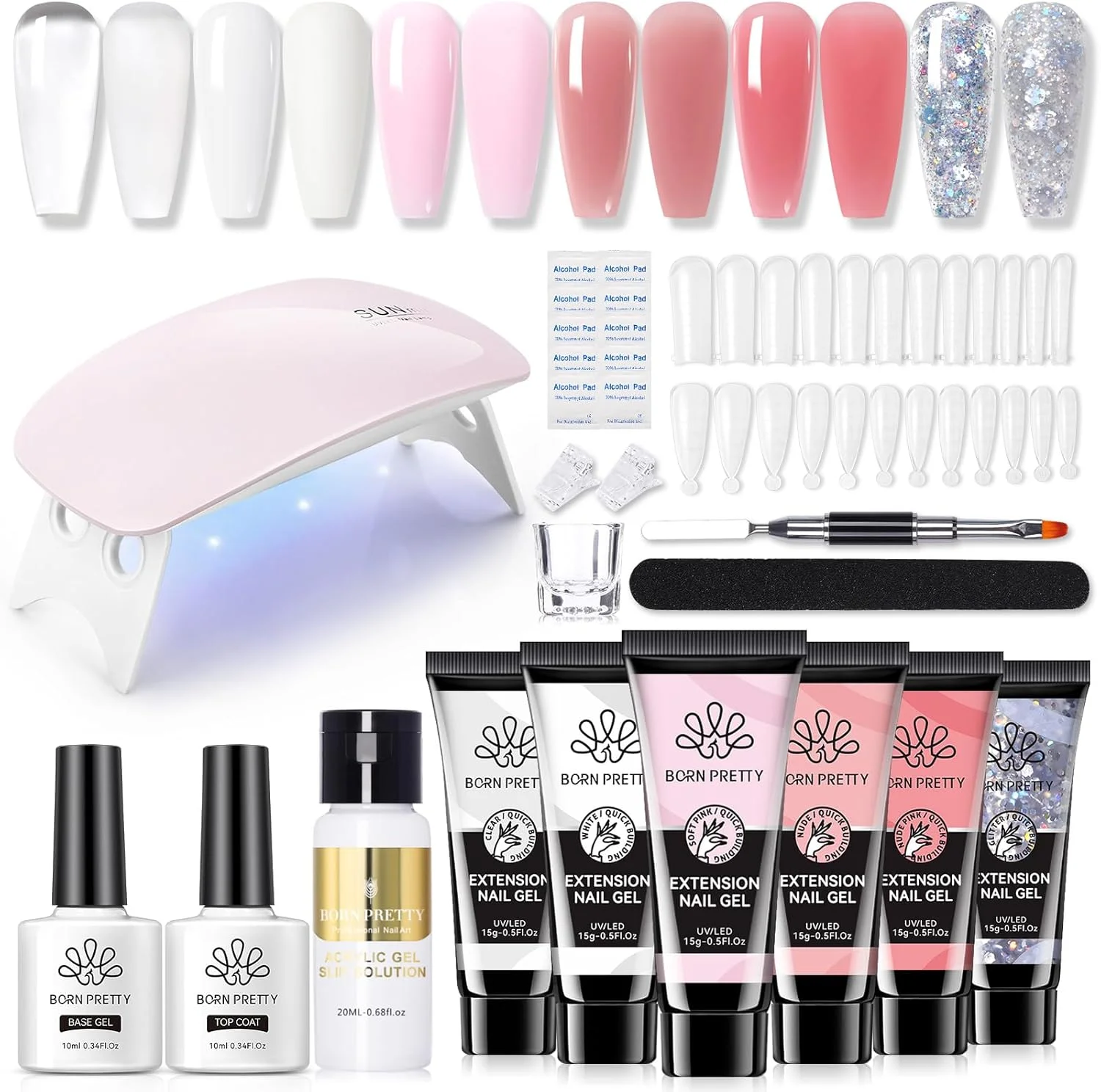 کیت ژل پلی اکستنشن ناخن BORN PRETTY - کیت ژل ناخن پلی 6 رنگ، ژل سازنده صورتی ژله ای شفاف برهنه، ست همه در یک با لامپ ناخن، ست تاپ کت پایه، فرم ناخن، ست مانیکور فرانسوی برای مبتدی کیت ژل پلی اکستنشن ناخن BORN PRETTY - کیت ژل ناخن پلی 6 رنگ، ژل سازنده صورتی ژله ای شفاف برهنه، ست همه در یک با لامپ ناخن، ست تاپ کت پایه، فرم ناخن، ست مانیکور فرانسوی برای مبتدی