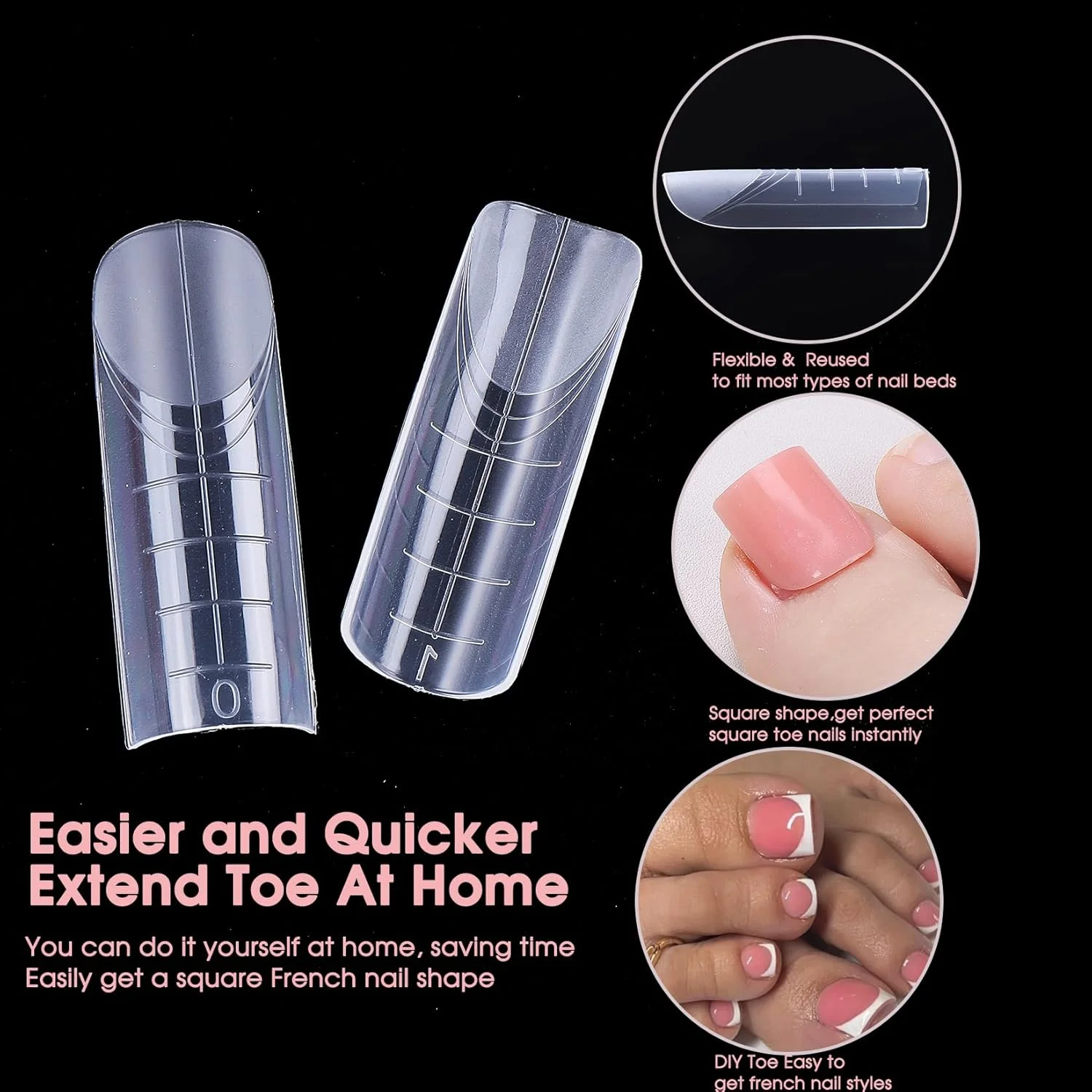 کیت قالب ناخن انگشت پا برای پلی ژل 120 عددی مربعی قابل استفاده مجدد با مقیاس برای ژل اکستنشن ناخن اکریلیک سازنده، مناسب مبتدیان DIY به همراه 5 عدد گیره ناخن، برس ژل، سوهان، کاپ و ابزار مانیکور فرانسوی