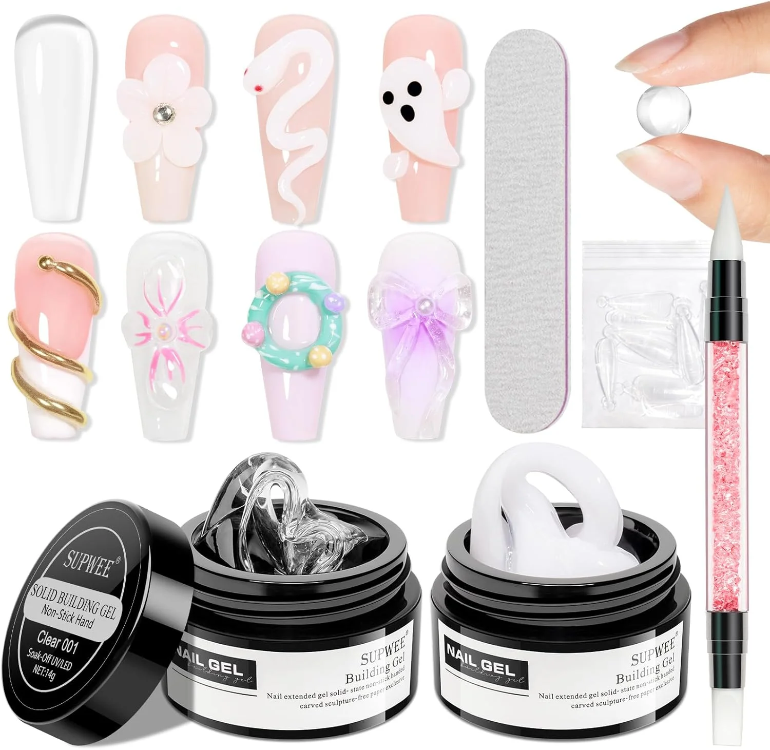 ژل طراحی ناخن سه بعدی SUPWEE، ژل سازنده جامد سفید و شفاف برای ناخن، ژل سخت مجسمه سازی دستی غیر چسبنده با فرم دوگانه برای حکاکی الگوها، تزئینات طراحی ناخن، مانیکور خانگی DIY برای زنان ژل طراحی ناخن سه بعدی SUPWEE، ژل سازنده جامد سفید و شفاف برای ناخن، ژل سخت مجسمه سازی دستی غیر چسبنده با فرم دوگانه برای حکاکی الگوها، تزئینات طراحی ناخن، مانیکور خانگی DIY برای زنان