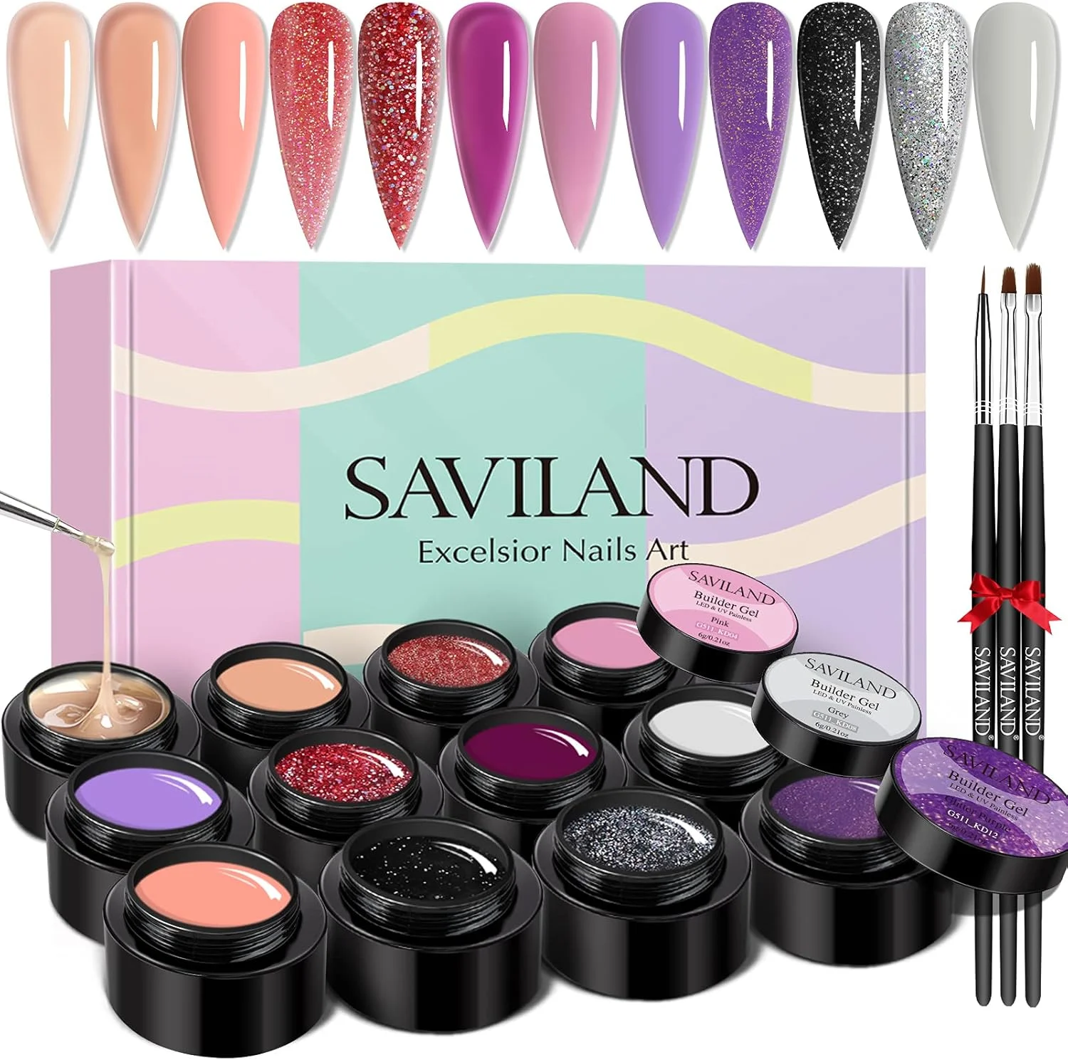 کیت ژل بیلدر ناخن ساویلند - 12 رنگ ژل اکستنشن ناخن، ژل سخت اکلیلی، رنگ های نود، صورتی، بنفش، ژل های یو وی/ال ای دی، تقویت کننده ناخن، ست مانیکور طراحی ناخن با 3 عدد برس ناخن و قالب ناخن کیت ژل بیلدر ناخن ساویلند - 12 رنگ ژل اکستنشن ناخن، ژل سخت اکلیلی، رنگ های نود، صورتی، بنفش، ژل های یو وی/ال ای دی، تقویت کننده ناخن، ست مانیکور طراحی ناخن با 3 عدد برس ناخن و قالب ناخن
