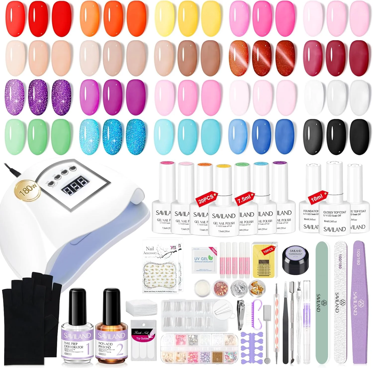 ست کامل لاک ژل ساویلند - 20 رنگ لاک ژل، 3 بیلدر ژل، لامپ ناخن LED UV 220 وات، بیس و تاپ کت، ابزار طراحی ناخن برای کاشت و تقویت ناخن، مناسب استفاده خانگی و سالن ست کامل لاک ژل ساویلند - 20 رنگ لاک ژل، 3 بیلدر ژل، لامپ ناخن LED UV 220 وات، بیس و تاپ کت، ابزار طراحی ناخن برای کاشت و تقویت ناخن، مناسب استفاده خانگی و سالن
