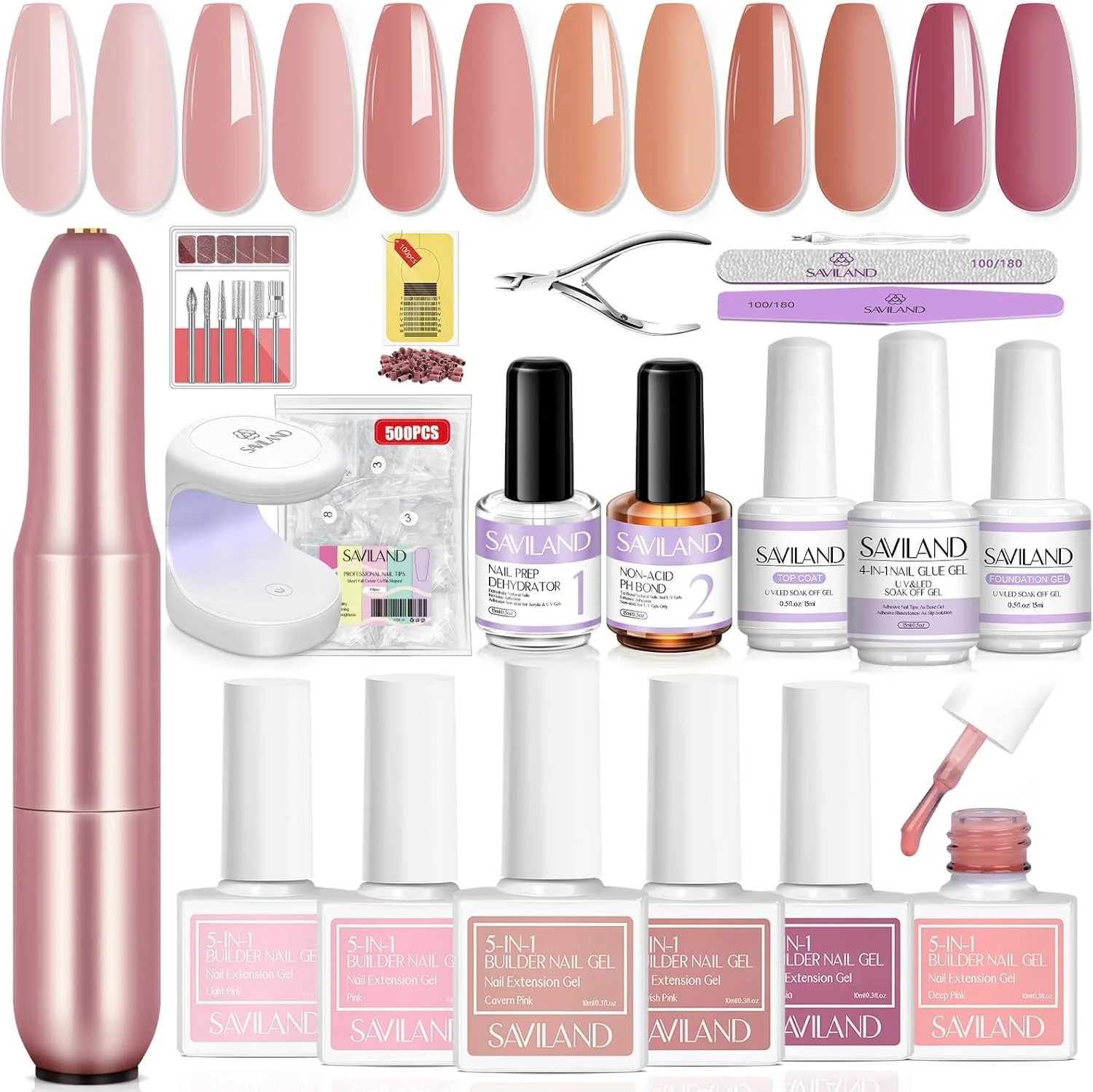 کیت ژل ناخن ساز ساویلند: 6 رنگ ژل سخت برای اکستنشن و تقویت، مینی لامپ UV، دریل، چسب - ست سالن خانگی حاوی روغن کرچک و ویتامین E کیت ژل ناخن ساز ساویلند: 6 رنگ ژل سخت برای اکستنشن و تقویت، مینی لامپ UV، دریل، چسب - ست سالن خانگی حاوی روغن کرچک و ویتامین E