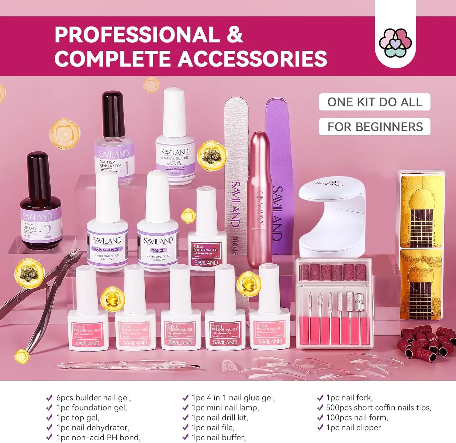کیت ژل ناخن ساز ساویلند: 6 رنگ ژل سخت برای اکستنشن و تقویت، مینی لامپ UV، دریل، چسب - ست سالن خانگی حاوی روغن کرچک و ویتامین E کیت ژل ناخن ساز ساویلند: 6 رنگ ژل سخت برای اکستنشن و تقویت، مینی لامپ UV، دریل، چسب - ست سالن خانگی حاوی روغن کرچک و ویتامین E
