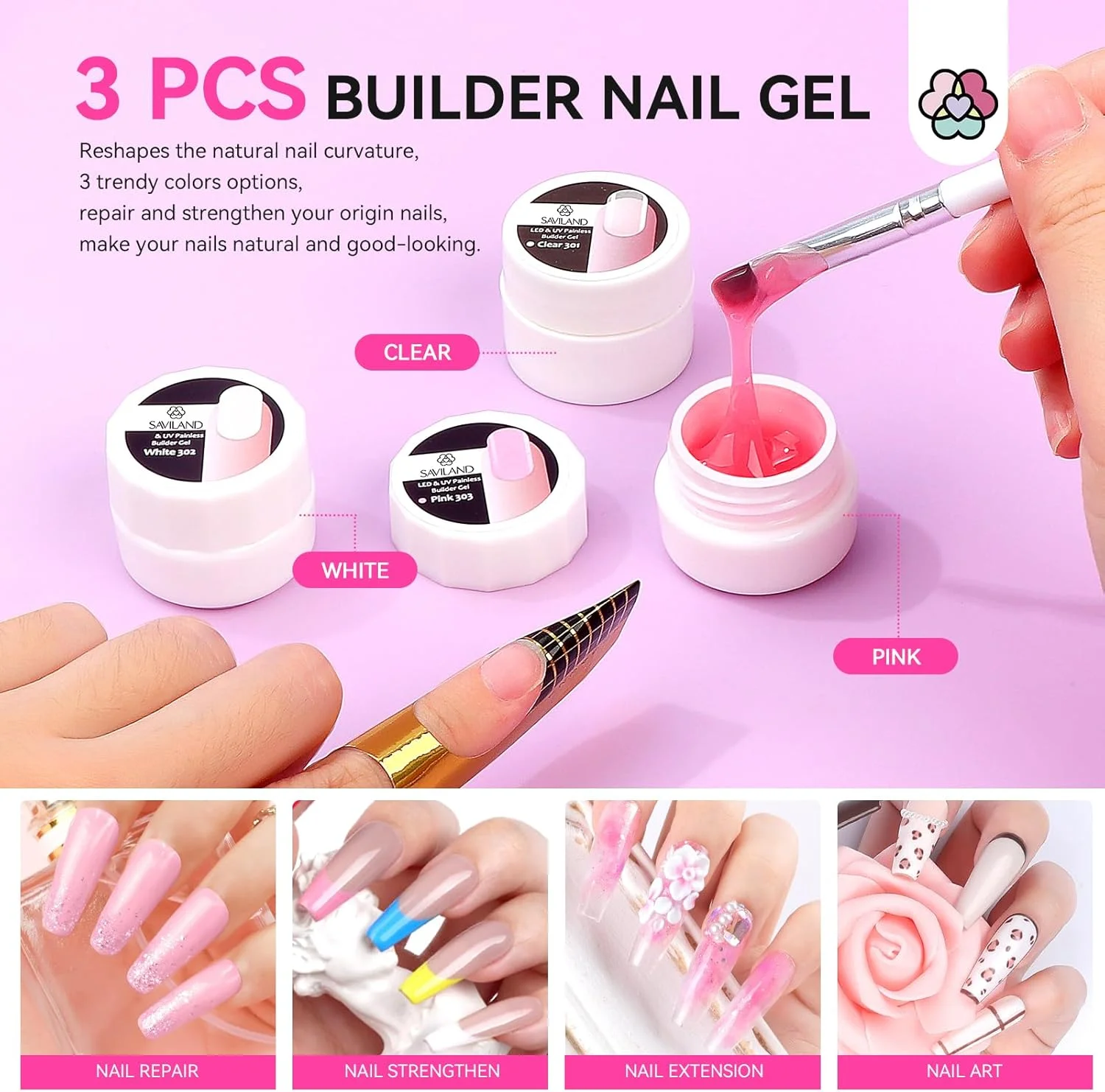 ست کامل لاک ژل ساویلند - 20 رنگ لاک ژل، 3 بیلدر ژل، لامپ ناخن LED UV 220 وات، بیس و تاپ کت، ابزار طراحی ناخن برای کاشت و تقویت ناخن، مناسب استفاده خانگی و سالن