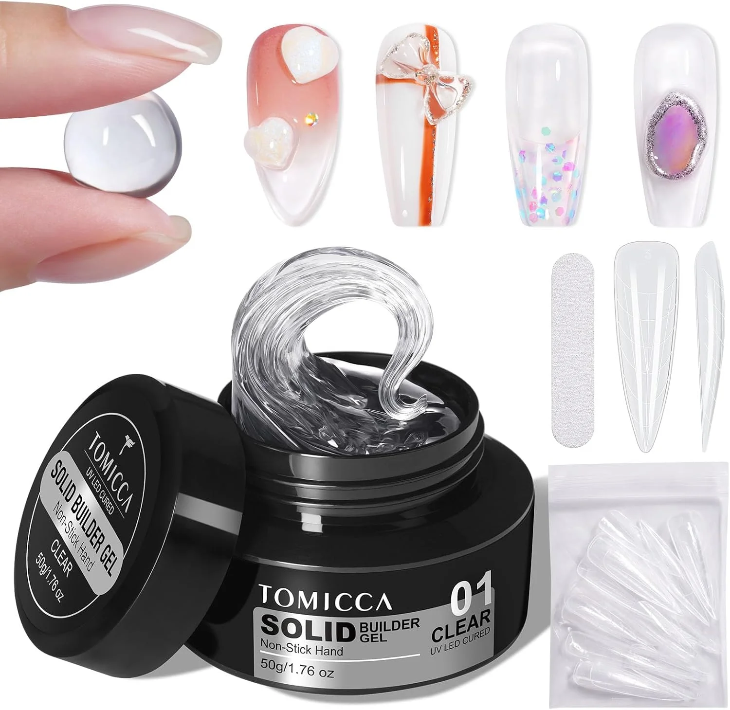 ژل سخت تومیکا، ژل سه بعدی طراحی ناخن، ژل سازنده جامد برای ناخن 50 گرم، ژل مجسمه سازی سه بعدی ناخن، ژل سخت غیر چسبنده برای حکاکی ناخن، چسب ژل اکستنشن ناخن، شفاف