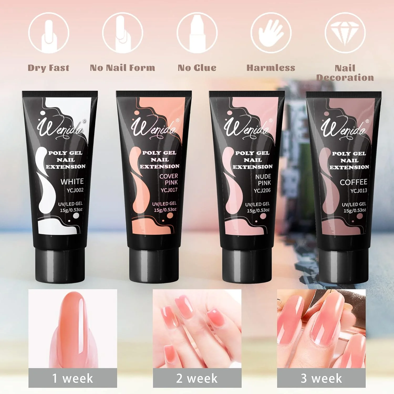 کیت ژل کاشت ناخن Wenida، شامل 4 رنگ نود، ست ژل سازنده ناخن، ژل تقویت کننده ناخن برای طراحی و مانیکور ناخن در خانه کیت ژل کاشت ناخن Wenida، شامل 4 رنگ نود، ست ژل سازنده ناخن، ژل تقویت کننده ناخن برای طراحی و مانیکور ناخن در خانه
