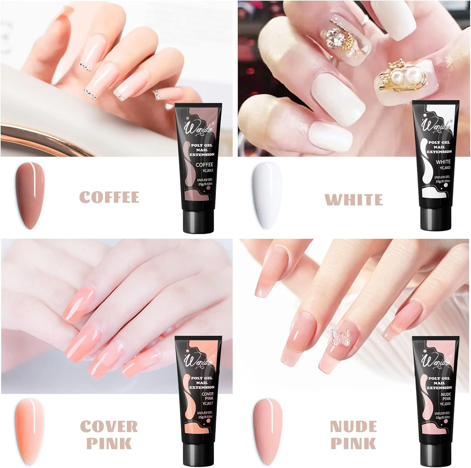 کیت ژل کاشت ناخن Wenida، شامل 4 رنگ نود، ست ژل سازنده ناخن، ژل تقویت کننده ناخن برای طراحی و مانیکور ناخن در خانه کیت ژل کاشت ناخن Wenida، شامل 4 رنگ نود، ست ژل سازنده ناخن، ژل تقویت کننده ناخن برای طراحی و مانیکور ناخن در خانه