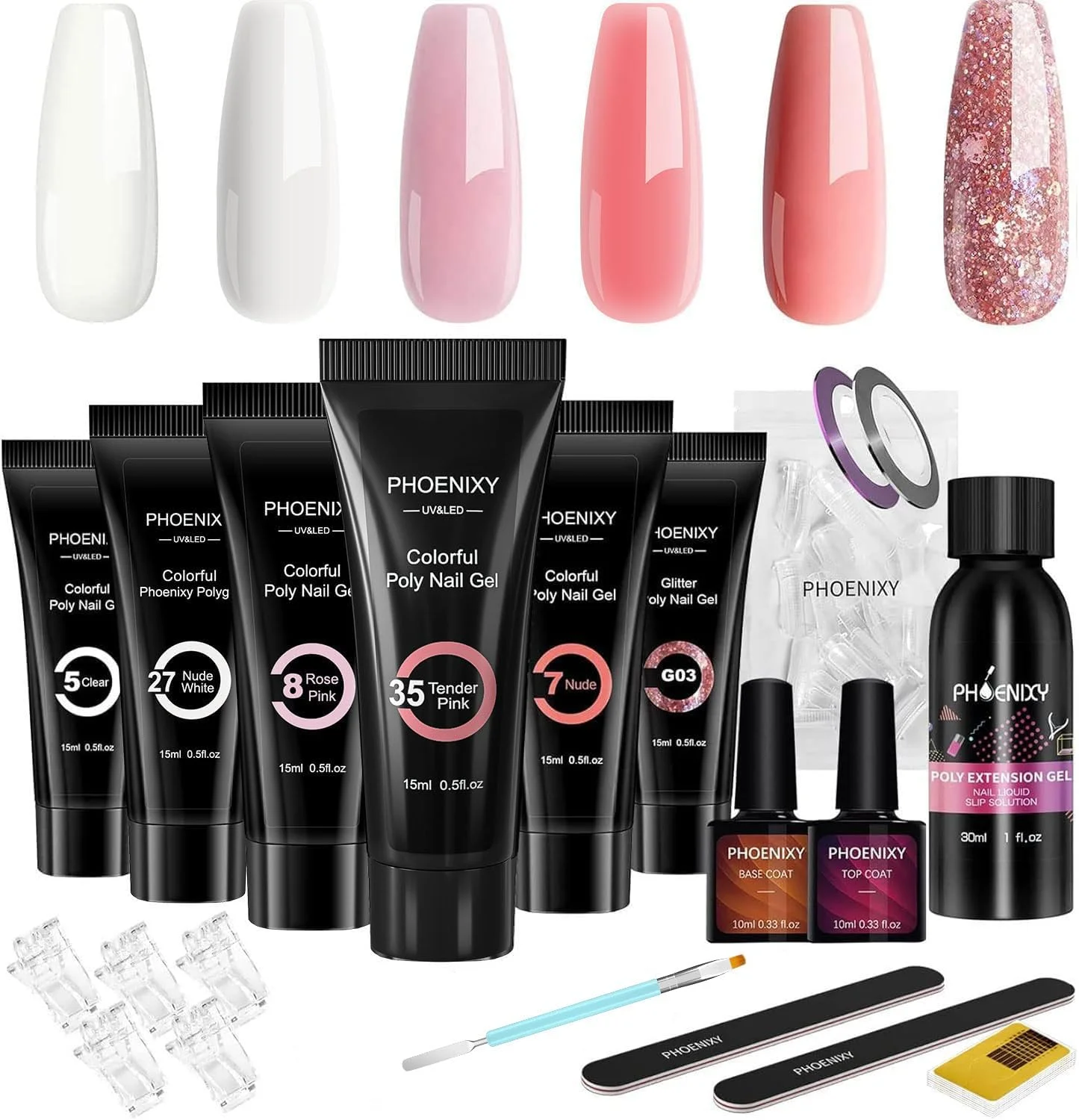 کیت ژل پلی ناخن PHOENIXY، ست ژل پلی ناخن 6 رنگ 15 میلی لیتری، ژل ناخن ساز صورتی هلویی بی رنگ، ست هدیه پایه ژل اکستنشن ناخن برای زنان کیت ژل پلی ناخن PHOENIXY، ست ژل پلی ناخن 6 رنگ 15 میلی لیتری، ژل ناخن ساز صورتی هلویی بی رنگ، ست هدیه پایه ژل اکستنشن ناخن برای زنان