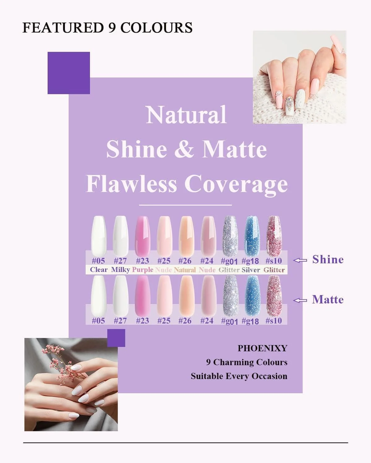 کیت ژل پلی ناخن Phoenixy، ست ژل اکستنشن ناخن پلی 15 میلی لیتری 9 رنگ، کیت استارتر تقویت کننده با محلول لغزنده، ابزار اولیه مانیکور، هدیه برای زنان