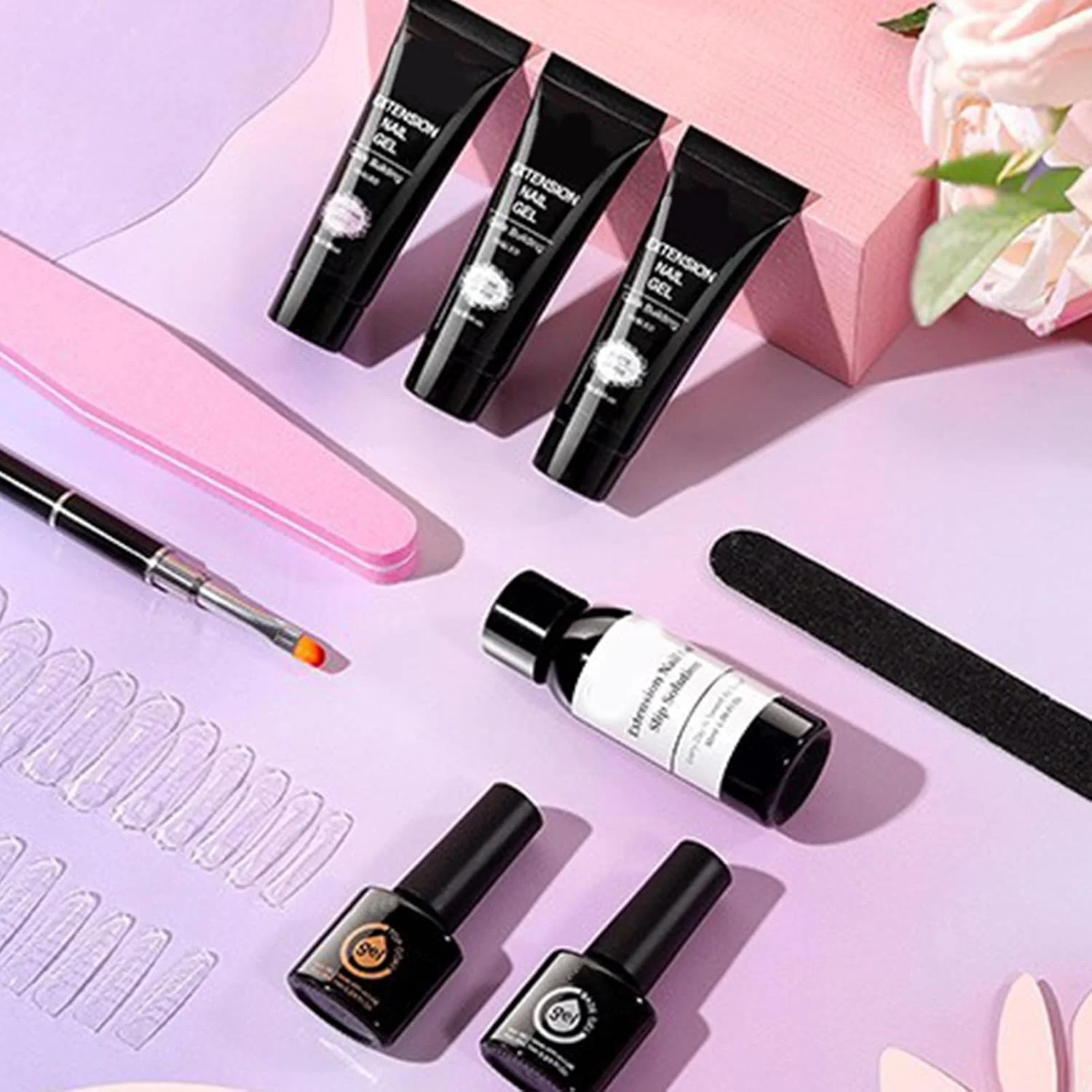 کیت اکستنشن ناخن ژلی، کیت اکستنشن ناخن با تیپ ژلی با 3 رنگ - ست مجسمه سازی قابل تنظیم، لوازم جانبی، ابزار هنری چسب با ماندگاری طولانی برای سالن، خانه، مبتدیان، دختران