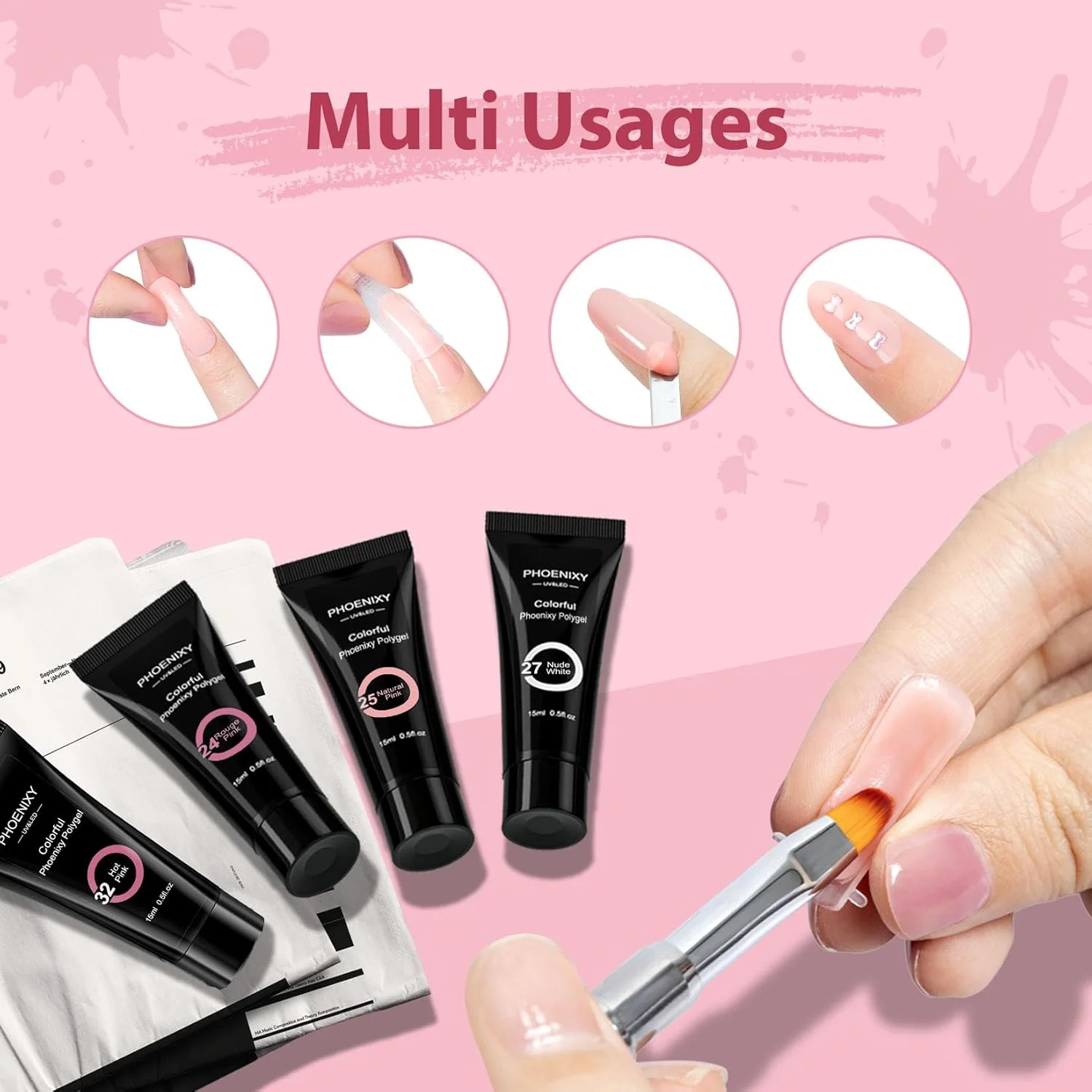 ست کامل ژل ناخن Phoenixy U V، شامل 14 رنگ، 15 میلی لیتر، کیت ژل اکستنشن پلی ناخن، لوله پلی صورتی و نود، ژل طراحی ناخن، ژل ساخت ناخن، هدیه ای برای زنان