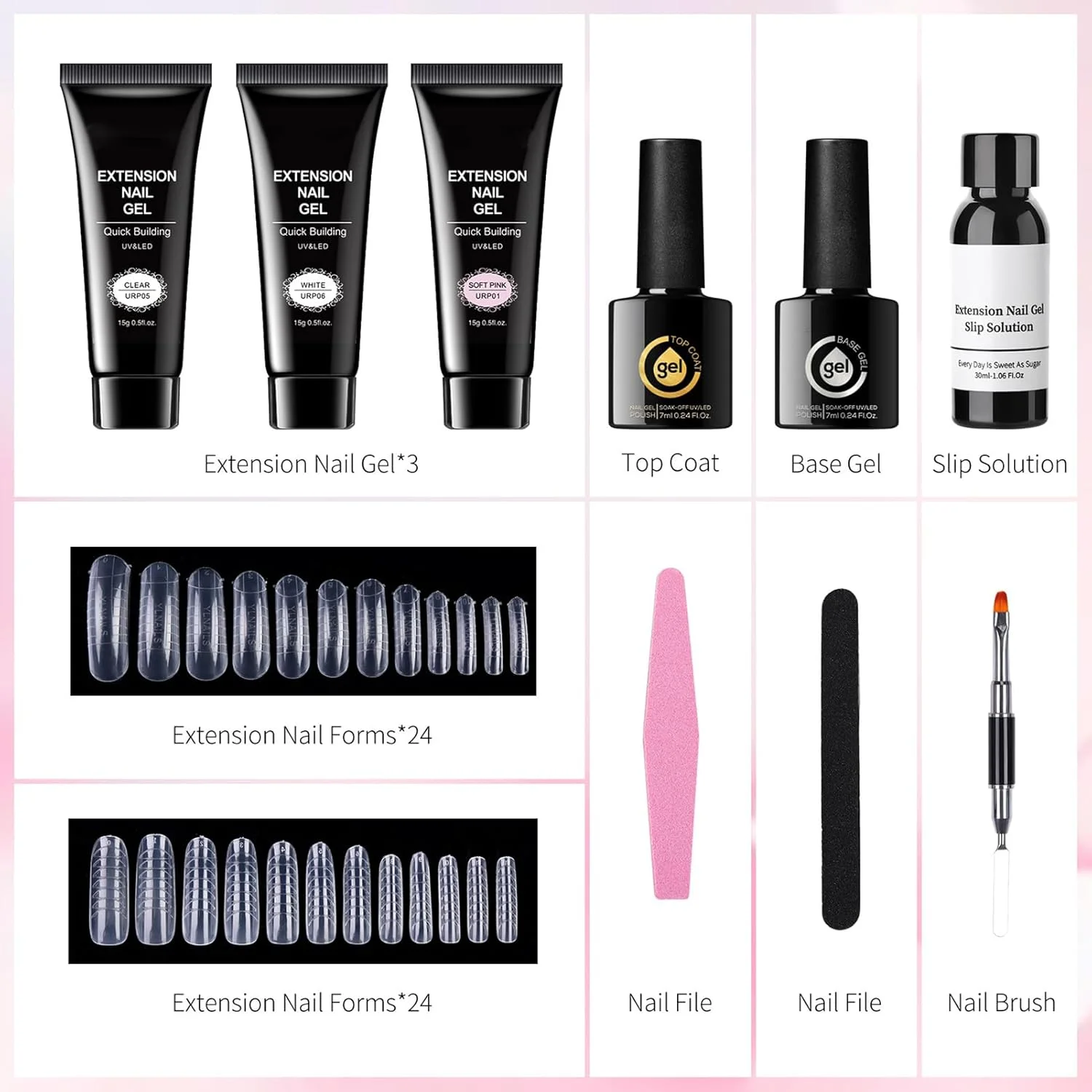 کیت اکستنشن ناخن ژلی، کیت اکستنشن ناخن با تیپ ژلی با 3 رنگ - ست مجسمه سازی قابل تنظیم، لوازم جانبی، ابزار هنری چسب با ماندگاری طولانی برای سالن، خانه، مبتدیان، دختران