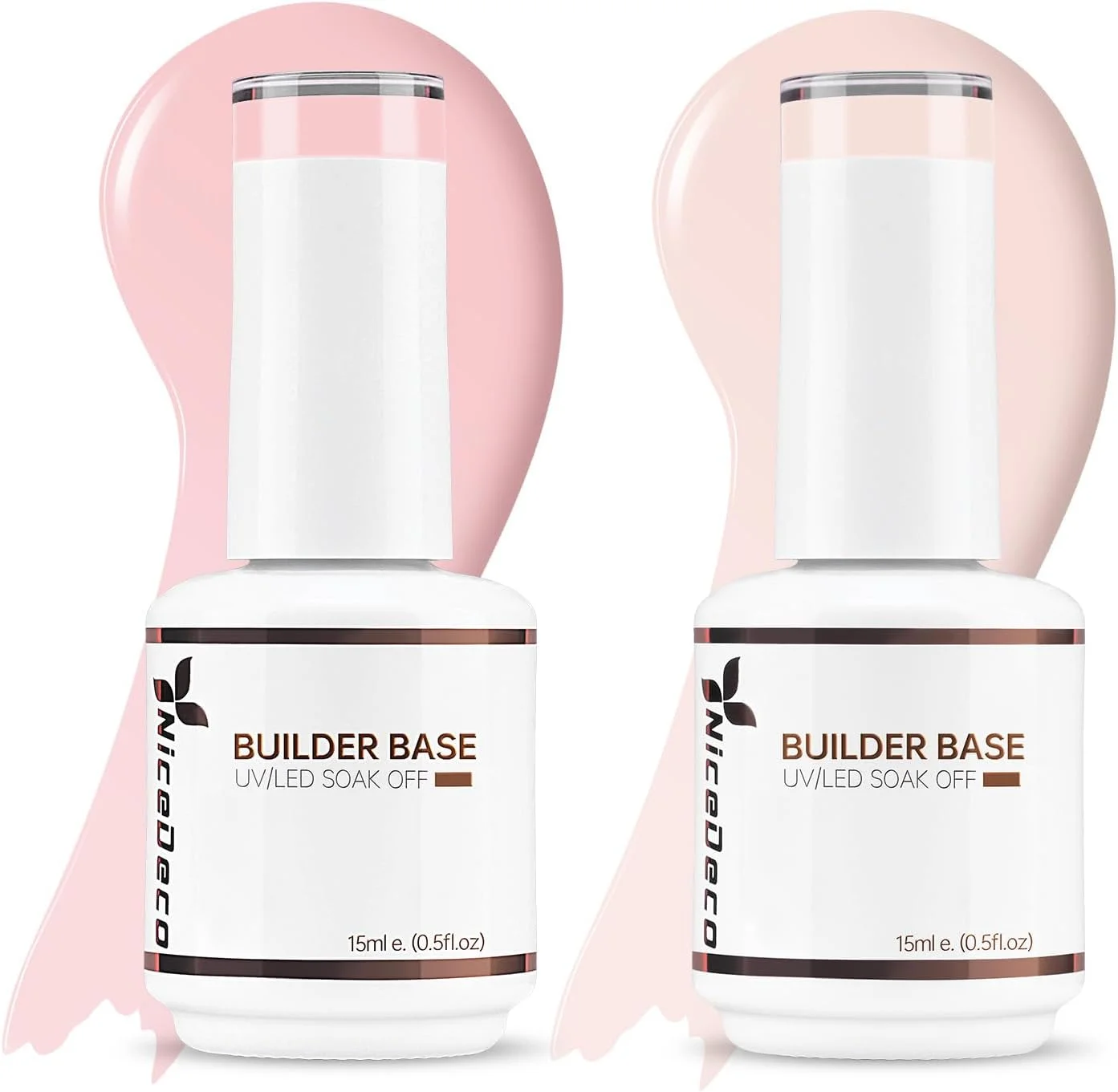 لاک ژل بیس بیلدر بدون اسید Nicedeco Hema، دو عدد 15 میلی لیتر، بدون تست حیوانی، وگان، رنگ صورتی هلویی، قابل خیساندن، کیت مانیکور ناخن ژلی LED U V، 2-8
